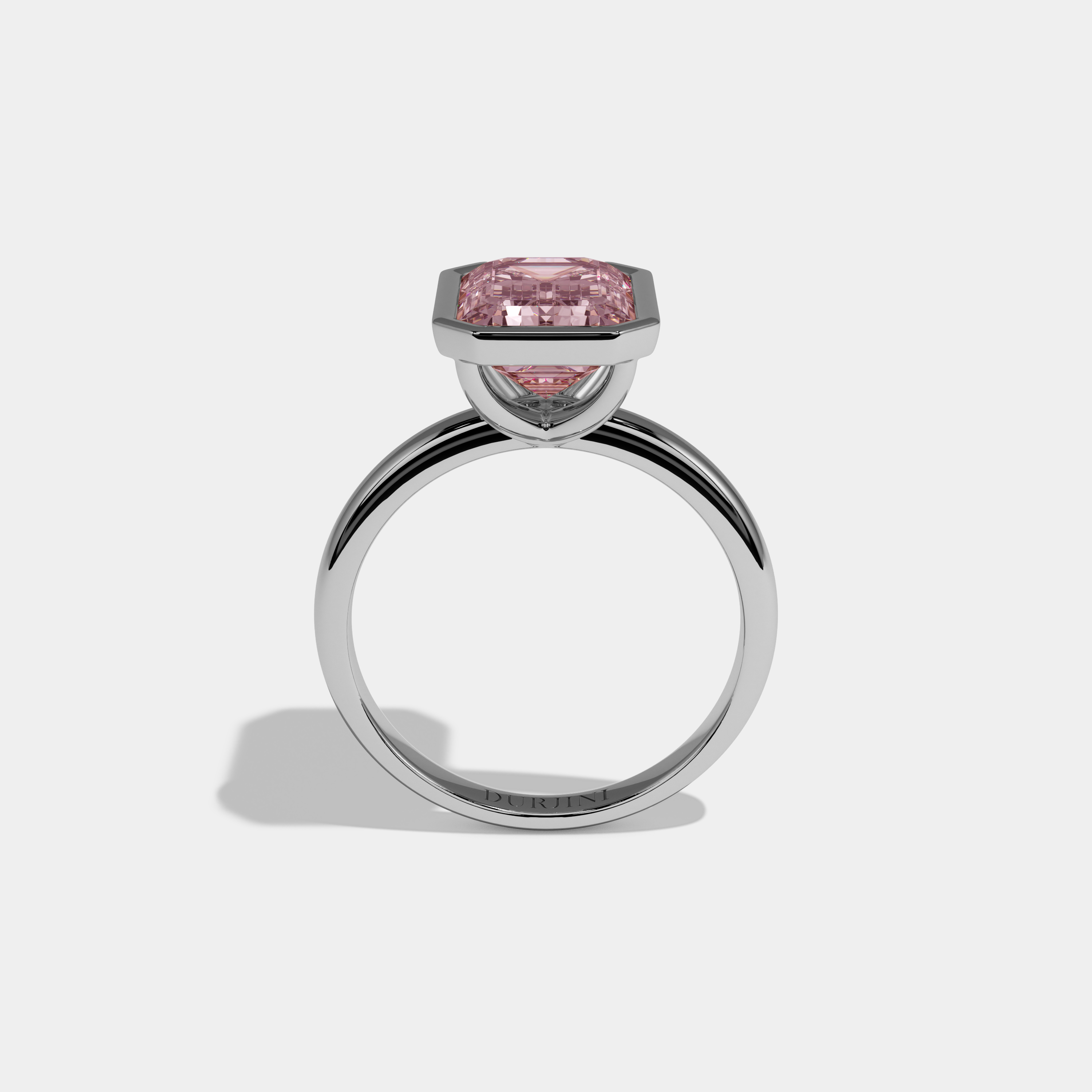 Beatrice Fancy Pink Emerald Cut Diamond Plain Band Bezel Engagement Ring 5ct 18K White Gold