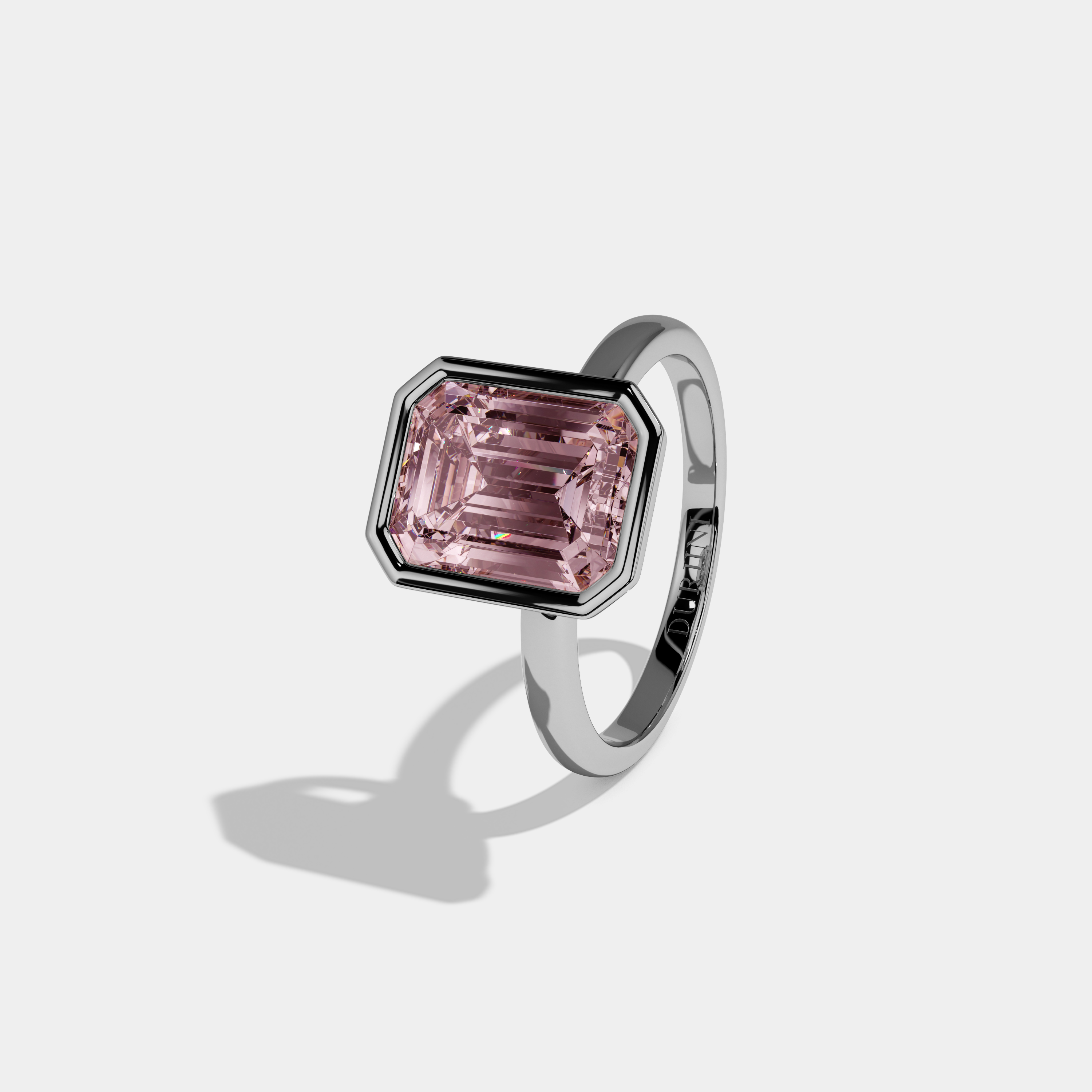 Beatrice Fancy Pink Emerald Cut Diamond Plain Band Bezel Engagement Ring 5ct 18K White Gold