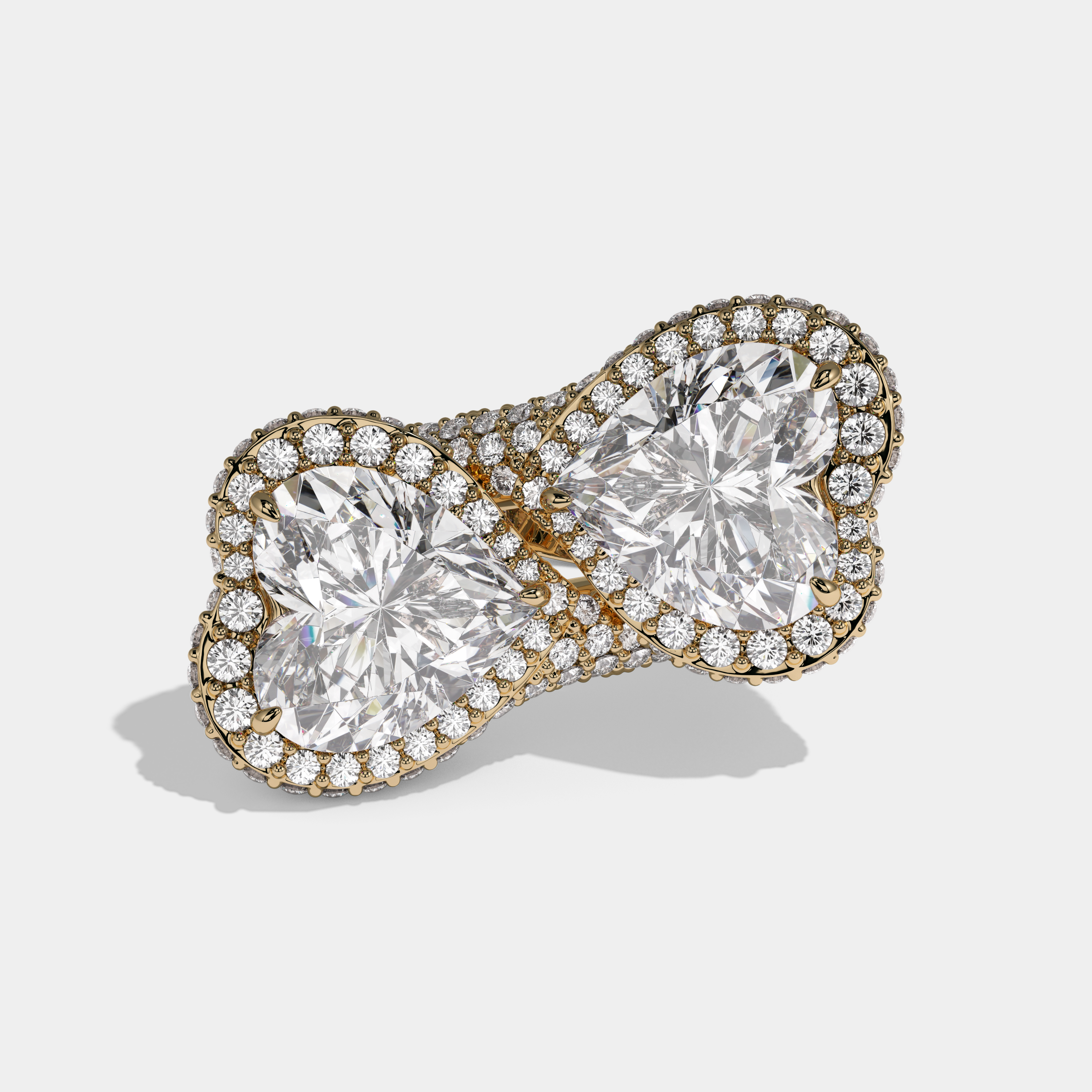 Elizabeth Princess Cut Double Diamond Halo Band Engagement Ring 10ct 18K Yellow Gold
