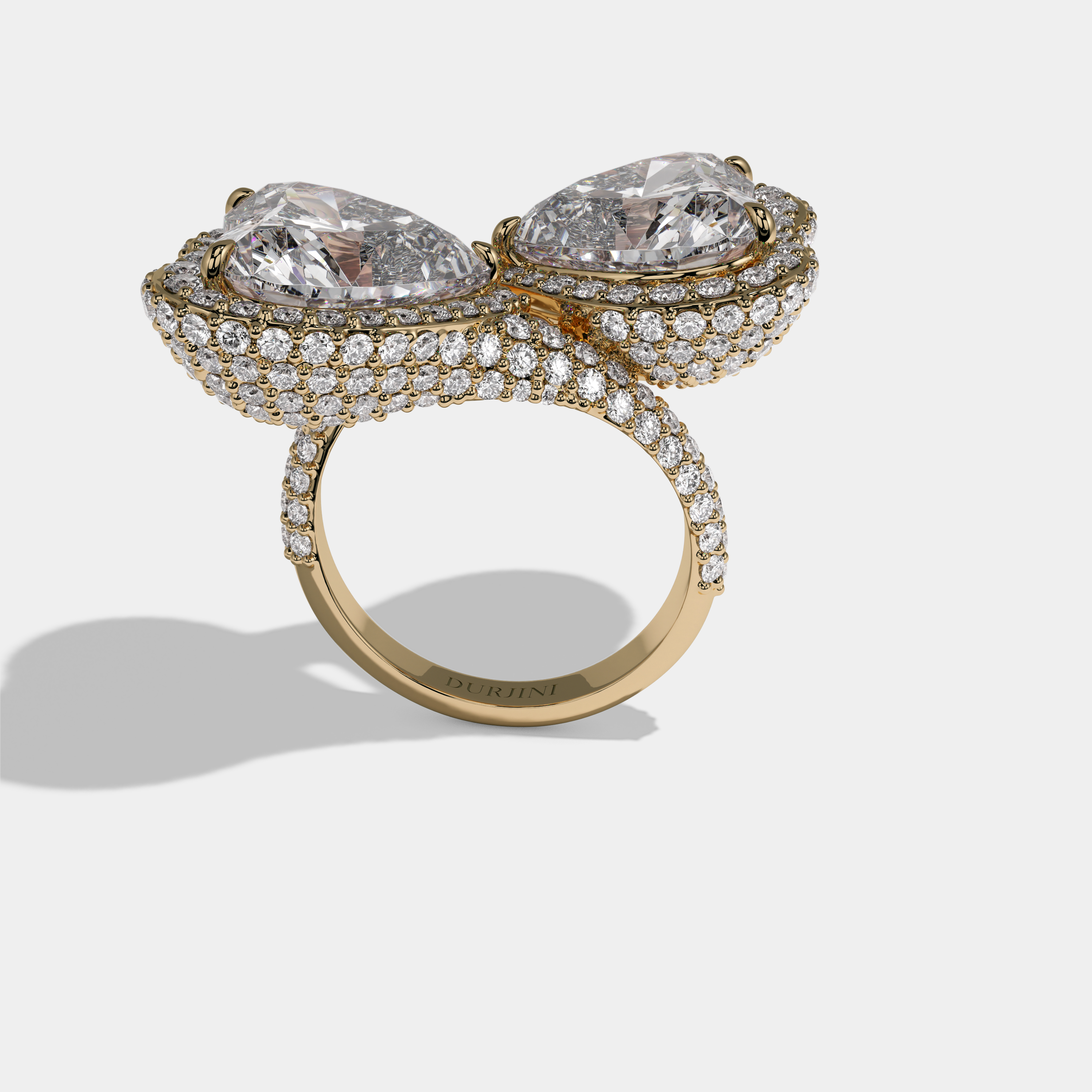 Elizabeth Princess Cut Double Diamond Halo Band Engagement Ring 10ct 18K Yellow Gold