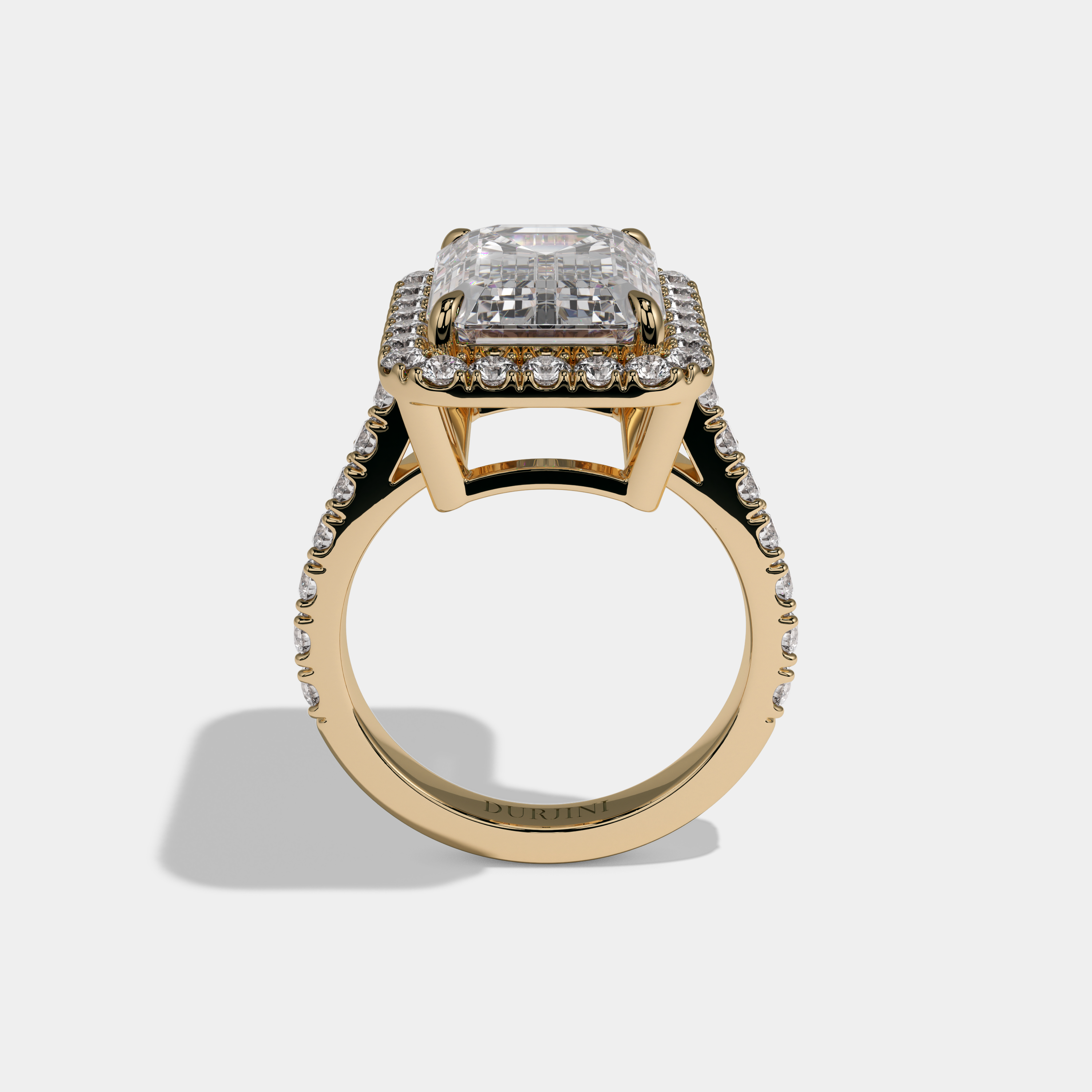 Jane Emerald Cut Diamond Halo Diamond Band Engagement Ring 10ct 18K Yellow Gold