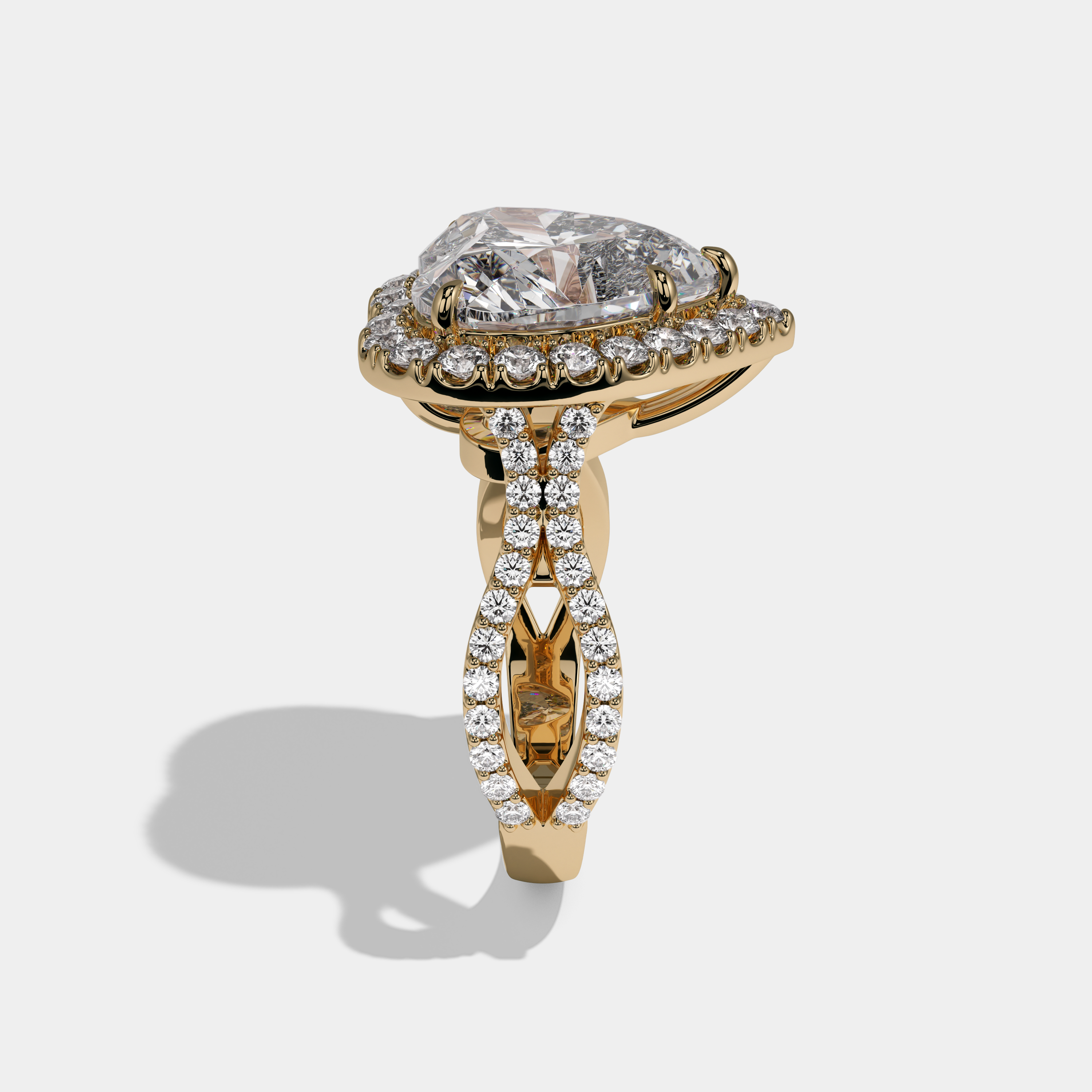 Elizabeth Heart Cut Diamond Halo Diamond Band Engagement Ring 10ct 18K Yellow Gold