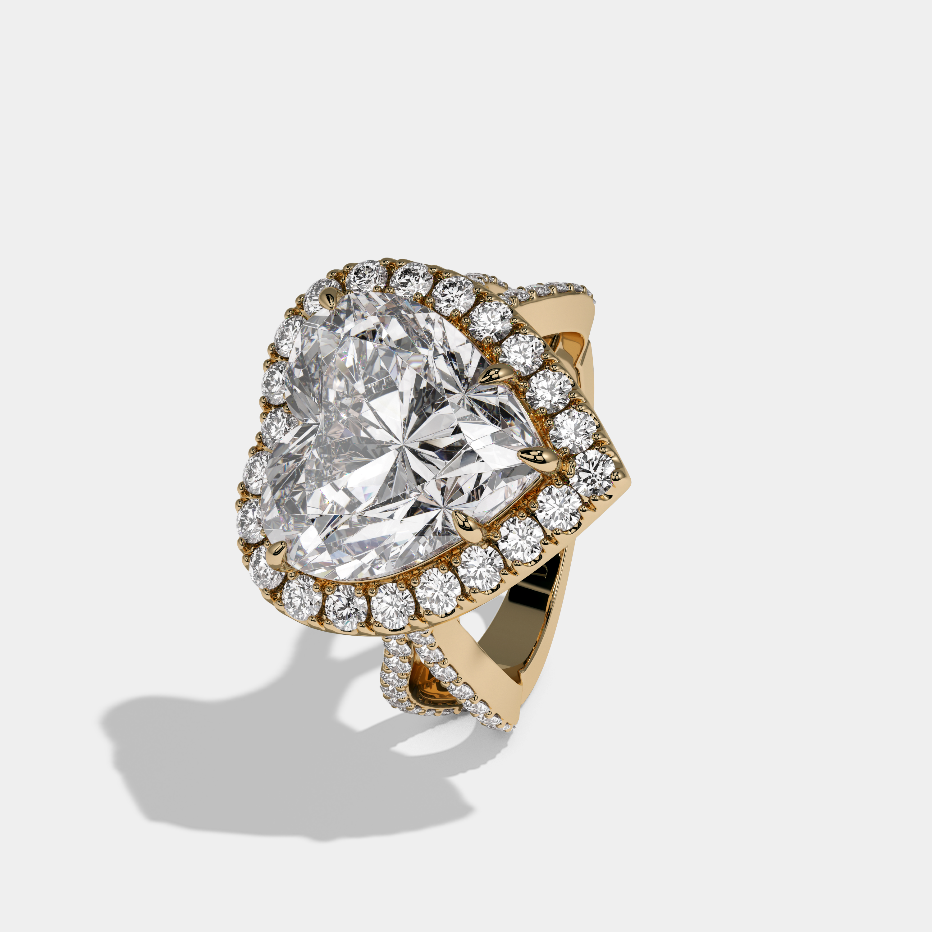 Elizabeth Heart Cut Diamond Halo Diamond Band Engagement Ring 10ct 18K Yellow Gold