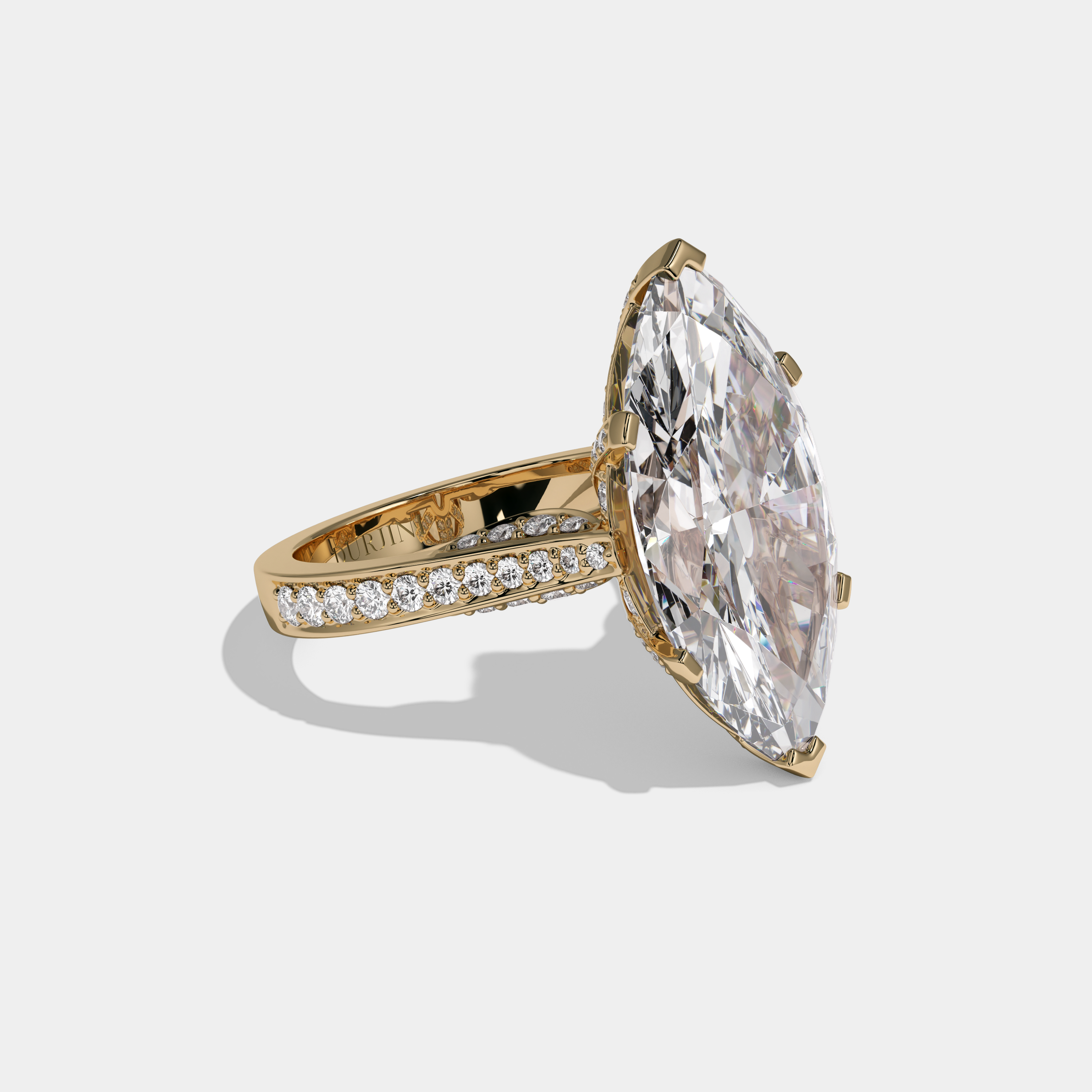 Elizabeth Marquise Cut Diamond Halo Diamond Band Engagement Ring 10ct 18K Yellow Gold