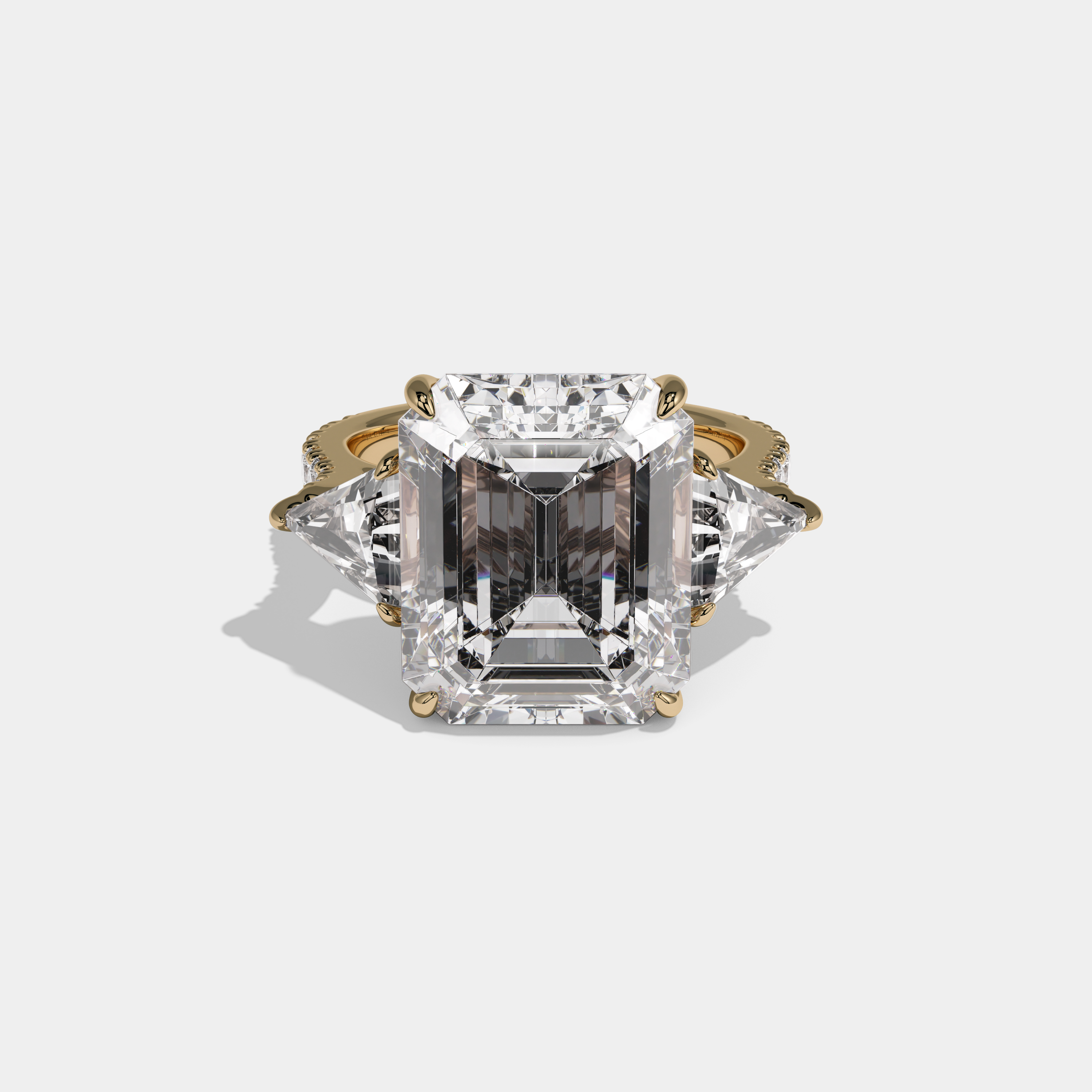 Leonora Emerald Cut Diamond Halo With Triangle Sides Engagement Ring 10ct 18K Yellow Gold