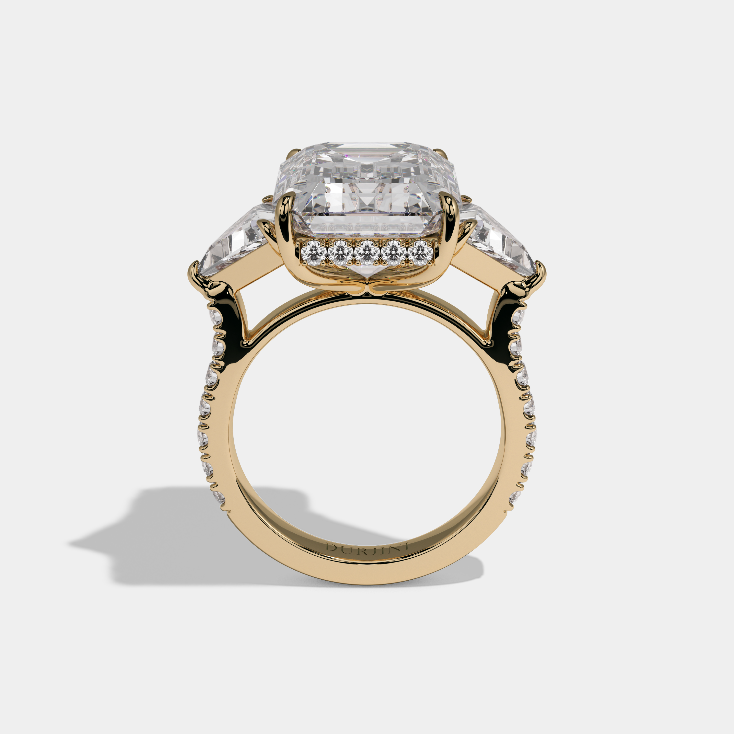 Leonora Emerald Cut Diamond Halo With Triangle Sides Engagement Ring 10ct 18K Yellow Gold