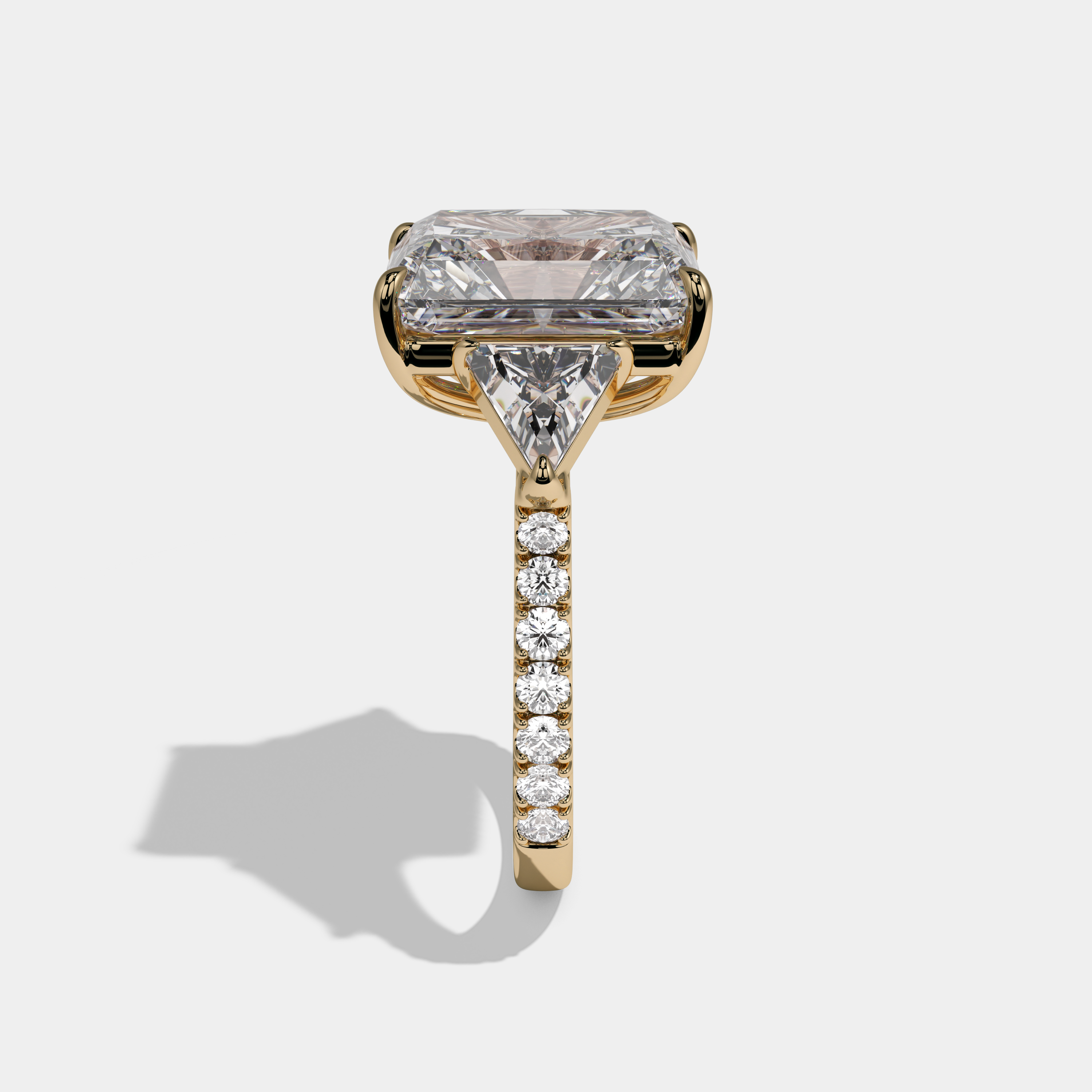 Elizabeth Radiant Cut Diamond Halo With Triangle Sides Diamond Band Engagement Ring 10ct 18k Yellow Gold