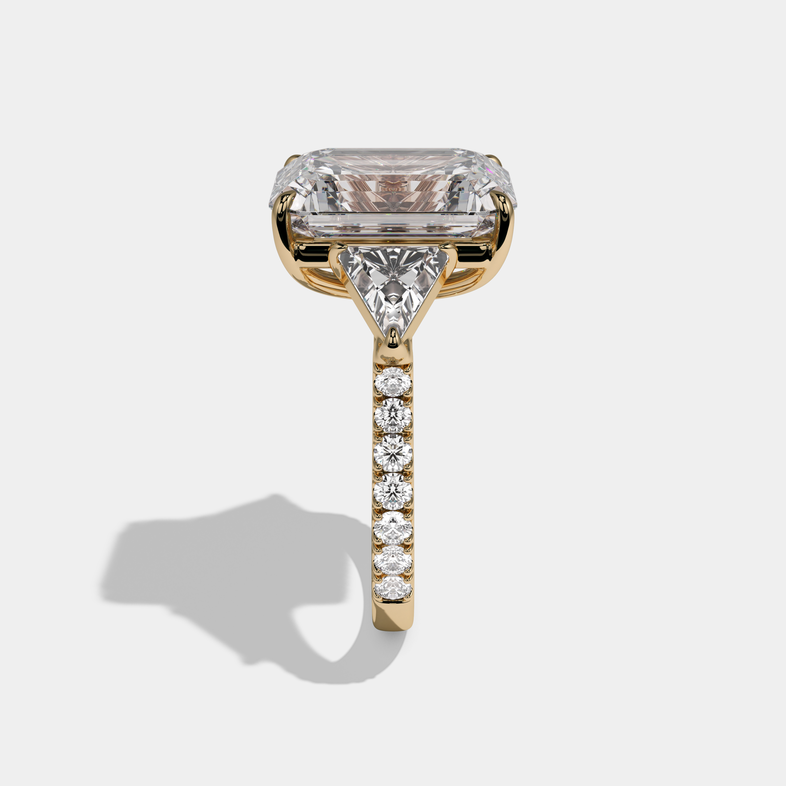 Leonora Emerald Cut Diamond Halo With Triangle Sides Engagement Ring 10ct 18K Yellow Gold