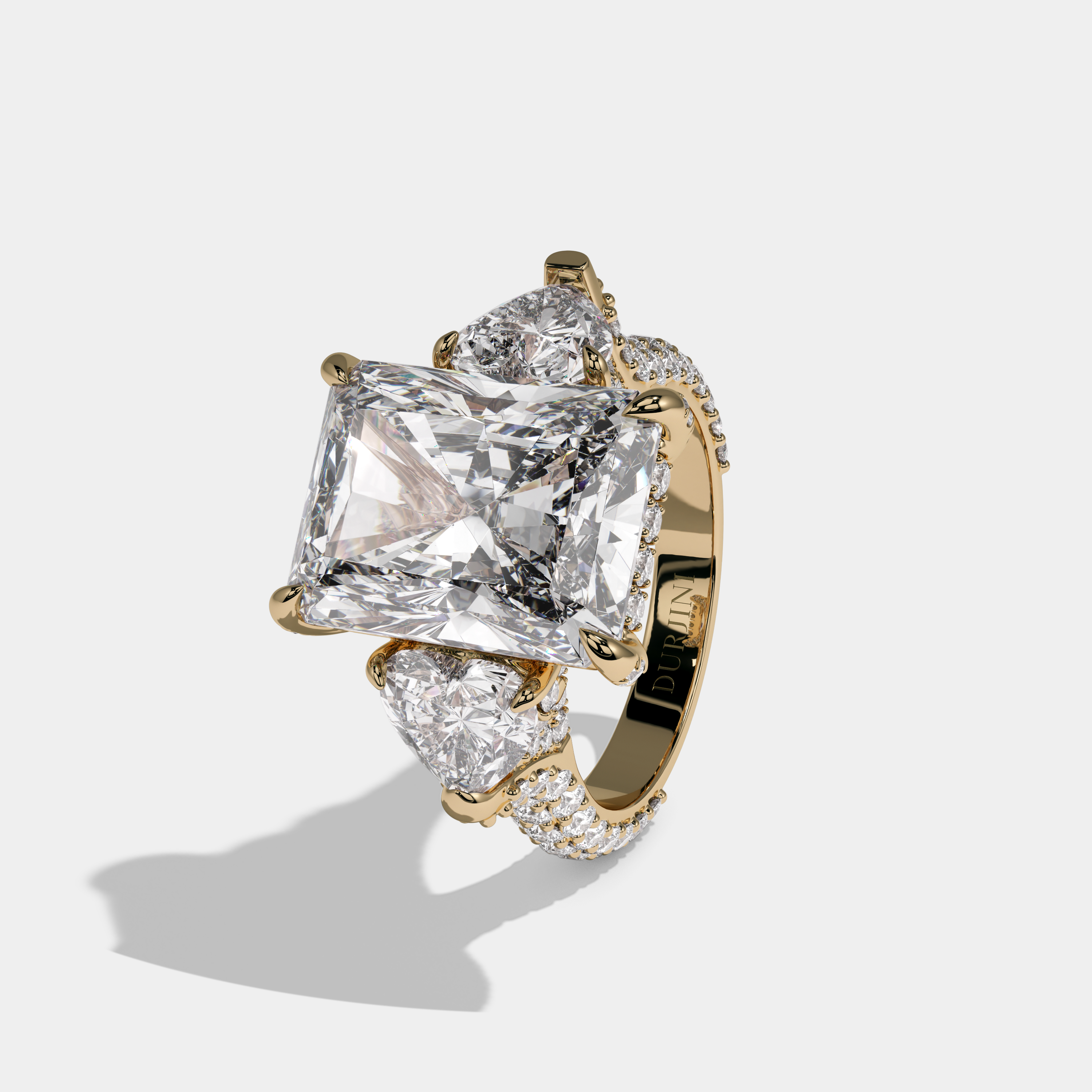Victoria Radiant Cut Diamond Halo With Heart Sides Engagement Ring 10ct 18k Yellow Gold