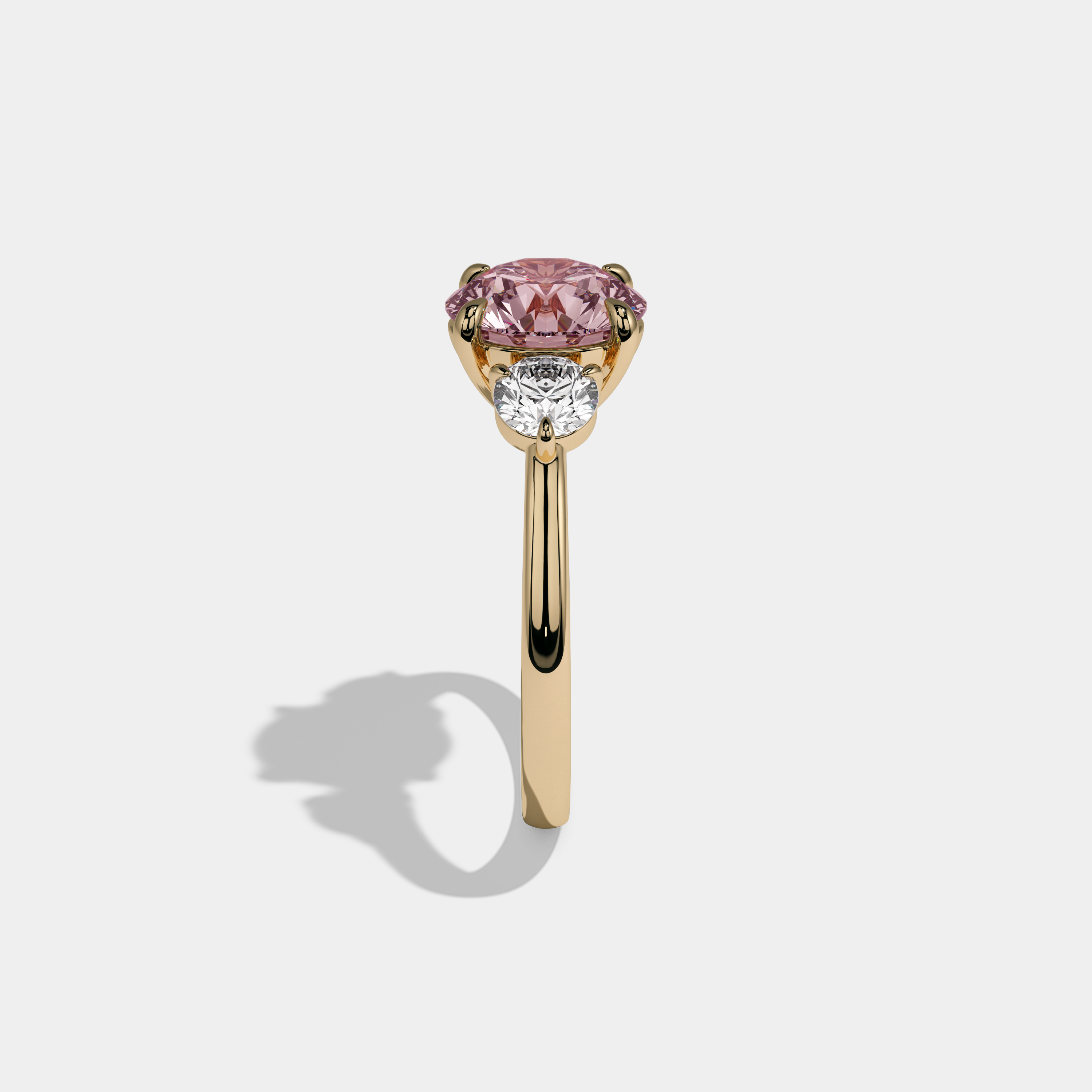 Catherine Fancy Pink Round Brilliant Cut Diamond Plain Band With Round Cut Sides Engagement Ring 7ct 18K Yellow Gold