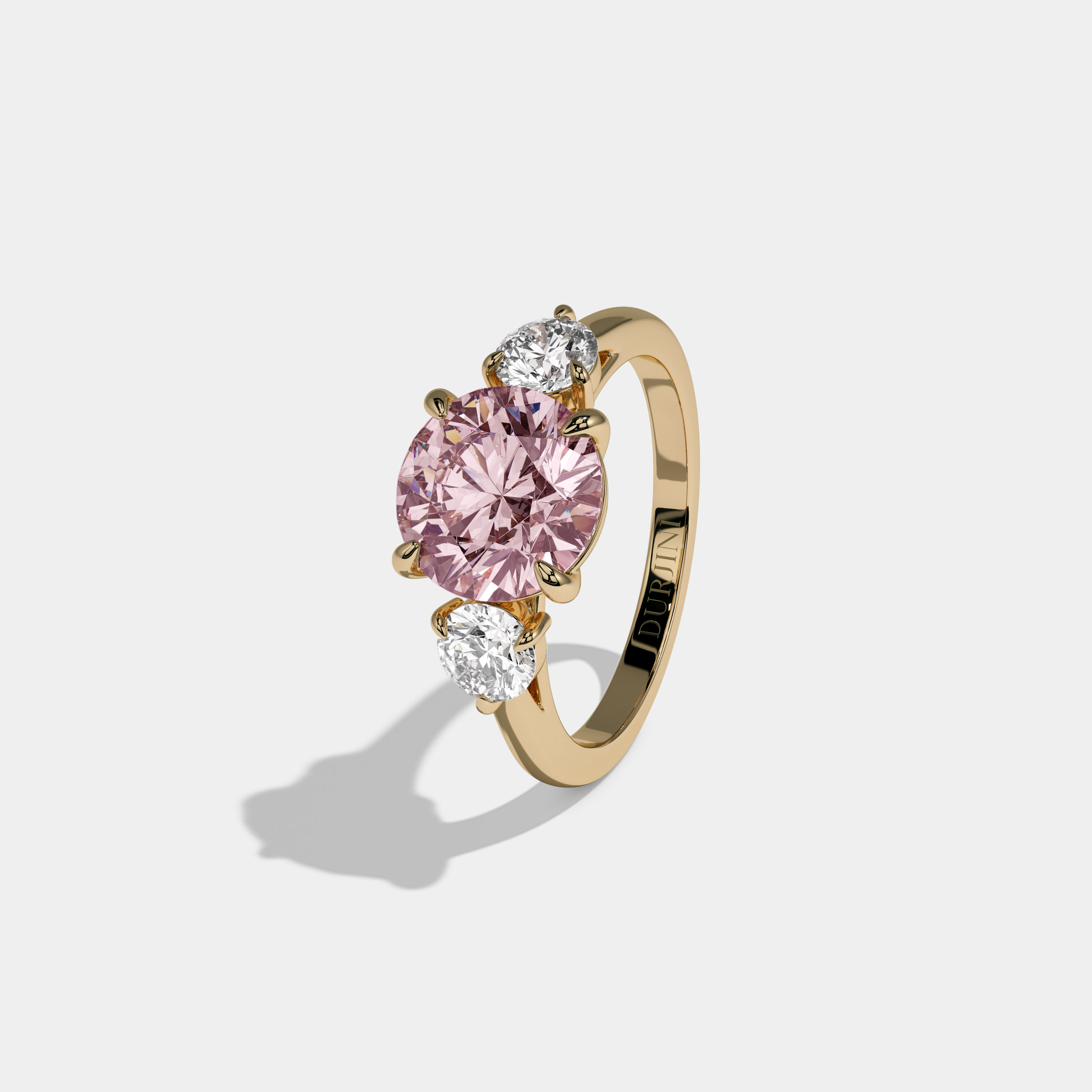 Catherine Fancy Pink Round Brilliant Cut Diamond Plain Band With Round Cut Sides Engagement Ring 7ct 18K Yellow Gold