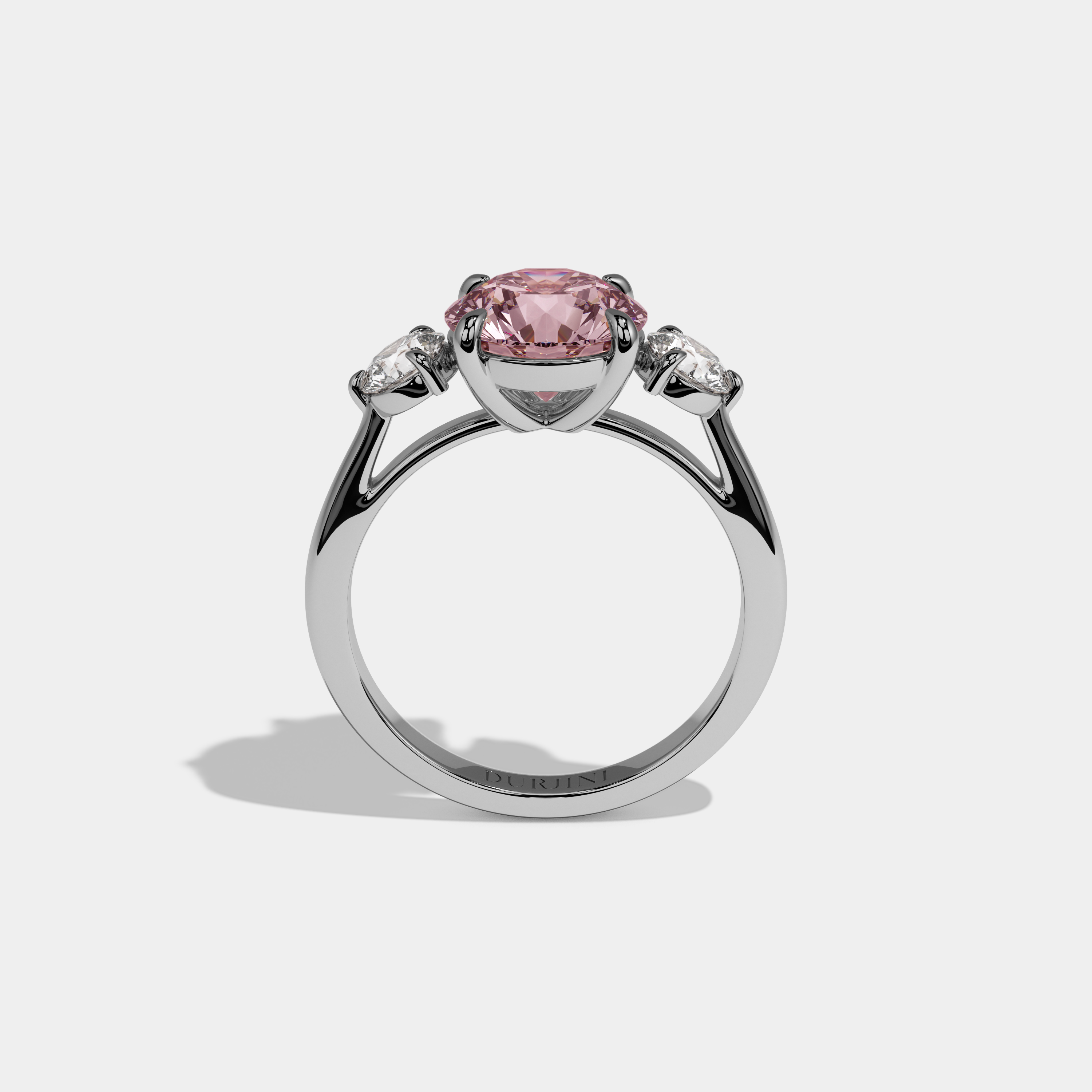 Alexandra Fancy Pink Round Brilliant Cut Diamond Plain Band With Round Cut Sides Engagement Ring 7ct 18K White Gold