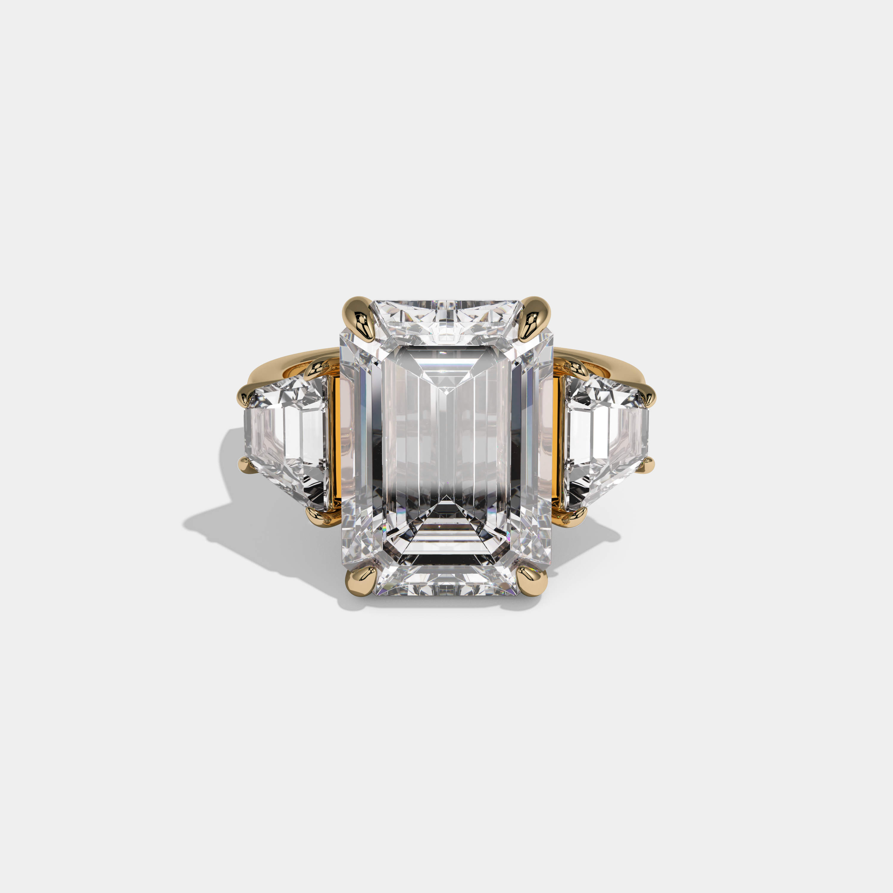 Lavinia Emerald Cut Diamond Plain Band With Quad Cut Sides Engagement Ring 10ct 18K Yellow Gold