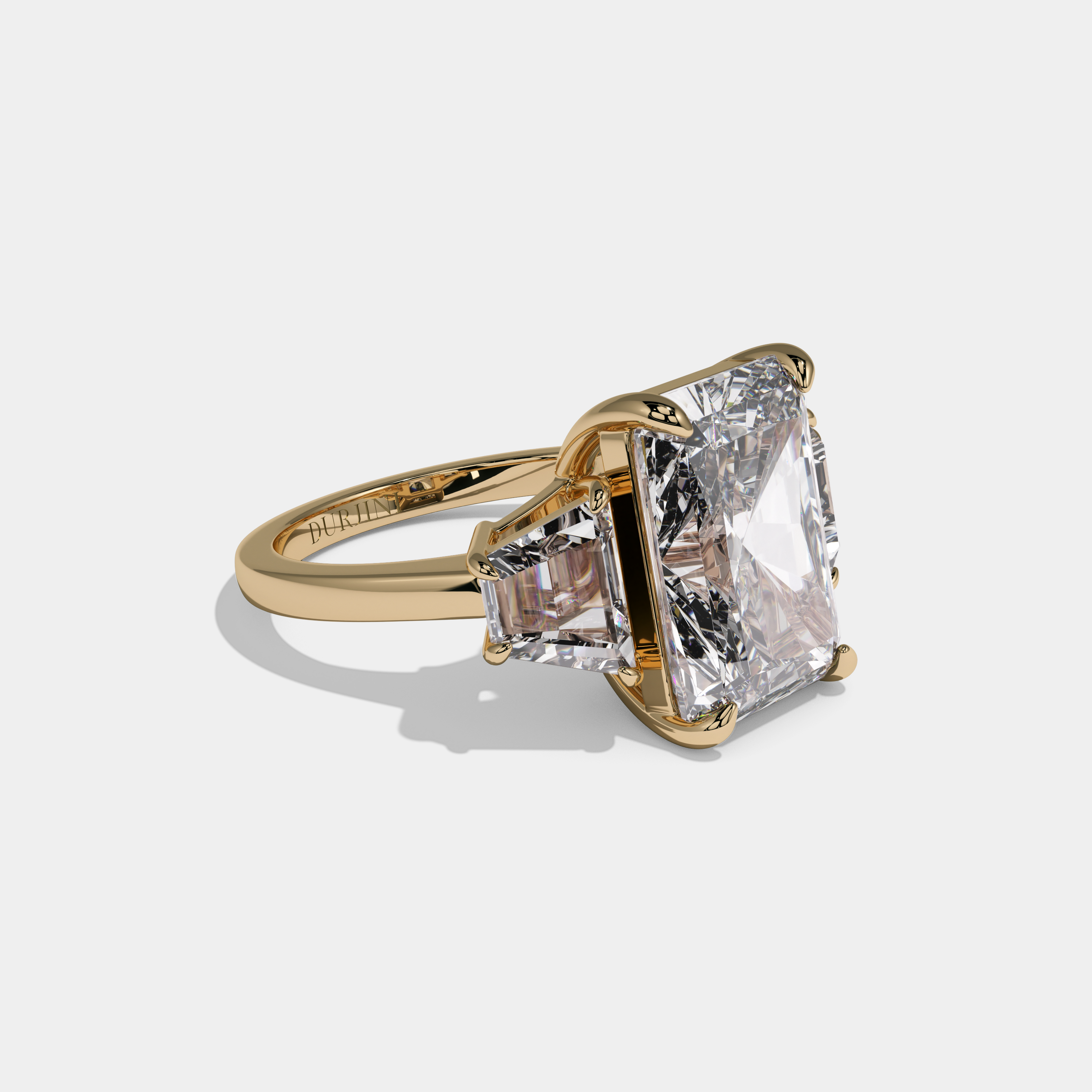 Victoria Radiant Cut Diamond Halo With Trapezoid Sides Diamond Band Engagement Ring 10ct 18k Yellow Gold