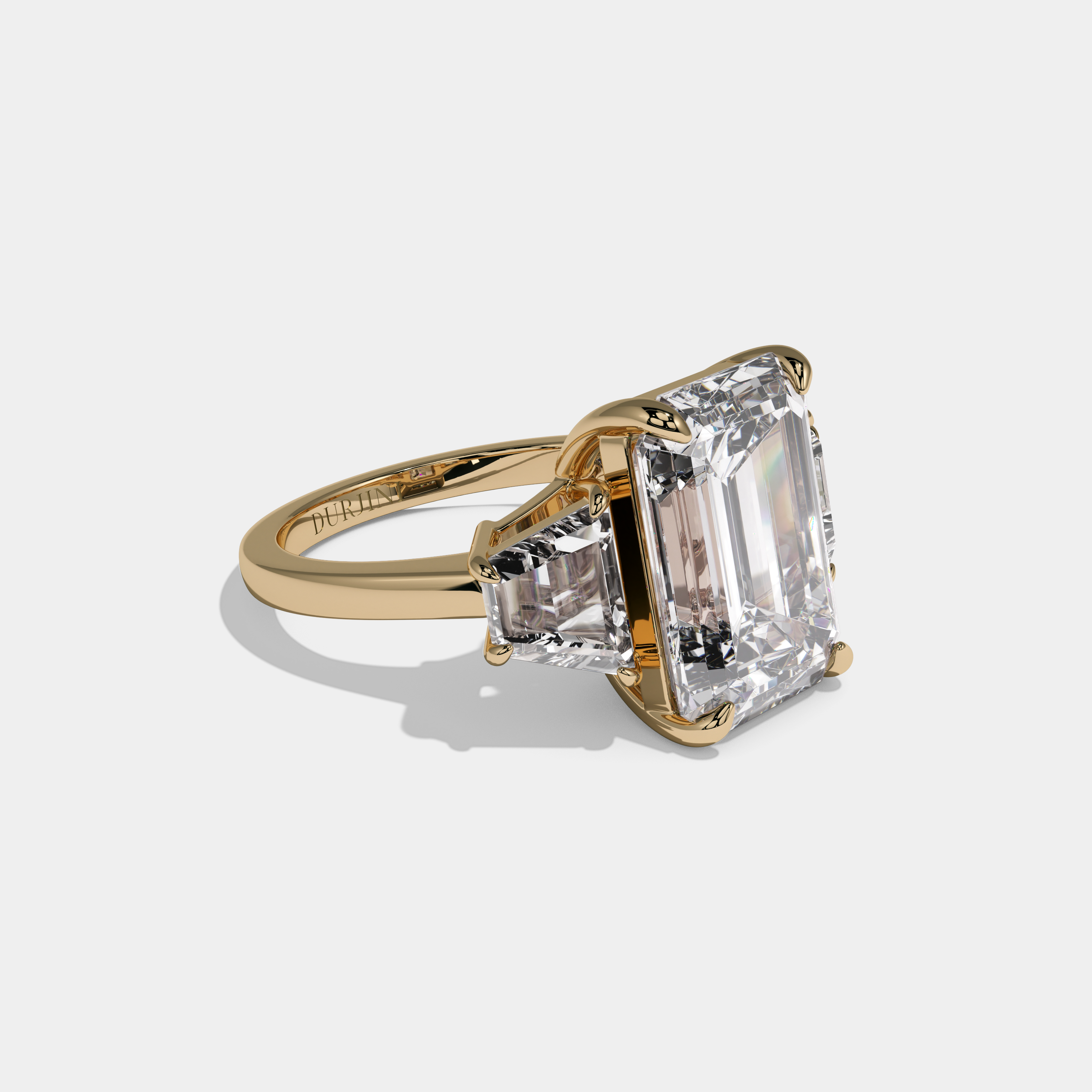 Lavinia Emerald Cut Diamond Plain Band With Quad Cut Sides Engagement Ring 10ct 18K Yellow Gold