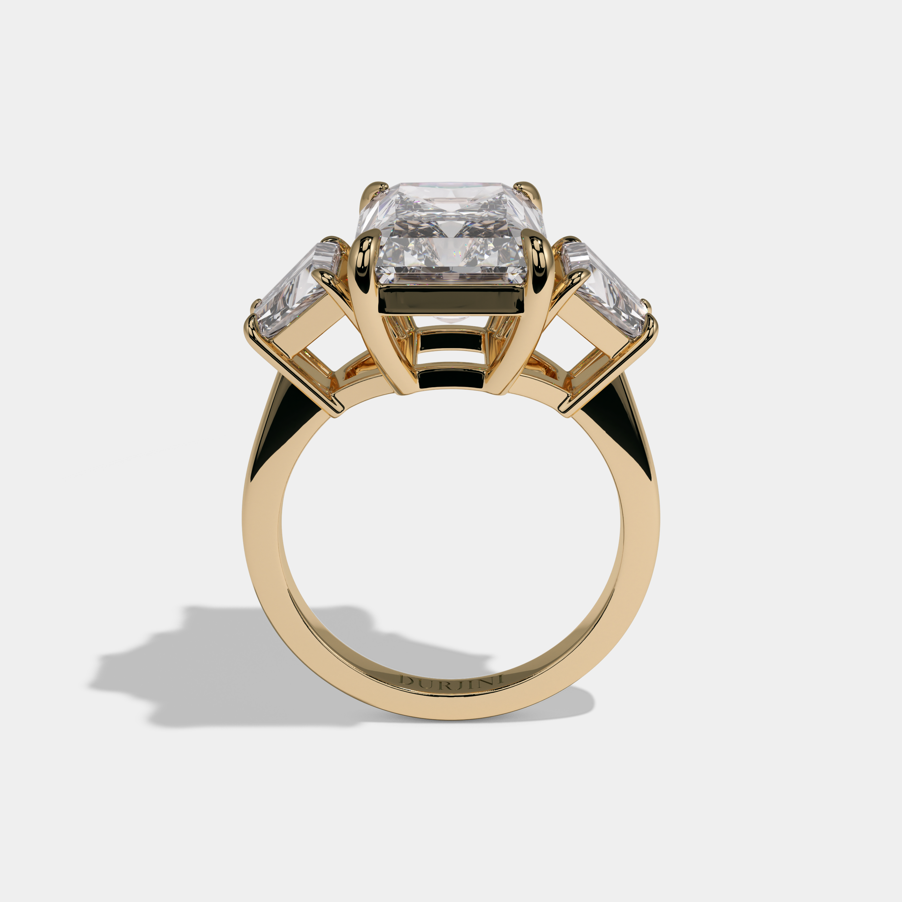 Victoria Radiant Cut Diamond Halo With Trapezoid Sides Diamond Band Engagement Ring 10ct 18k Yellow Gold