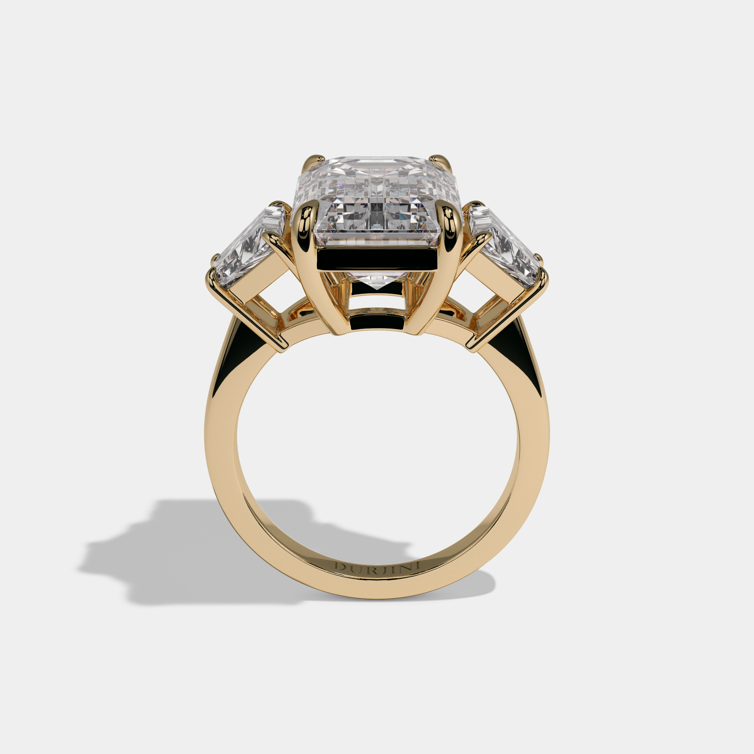 Lavinia Emerald Cut Diamond Plain Band With Quad Cut Sides Engagement Ring 10ct 18K Yellow Gold