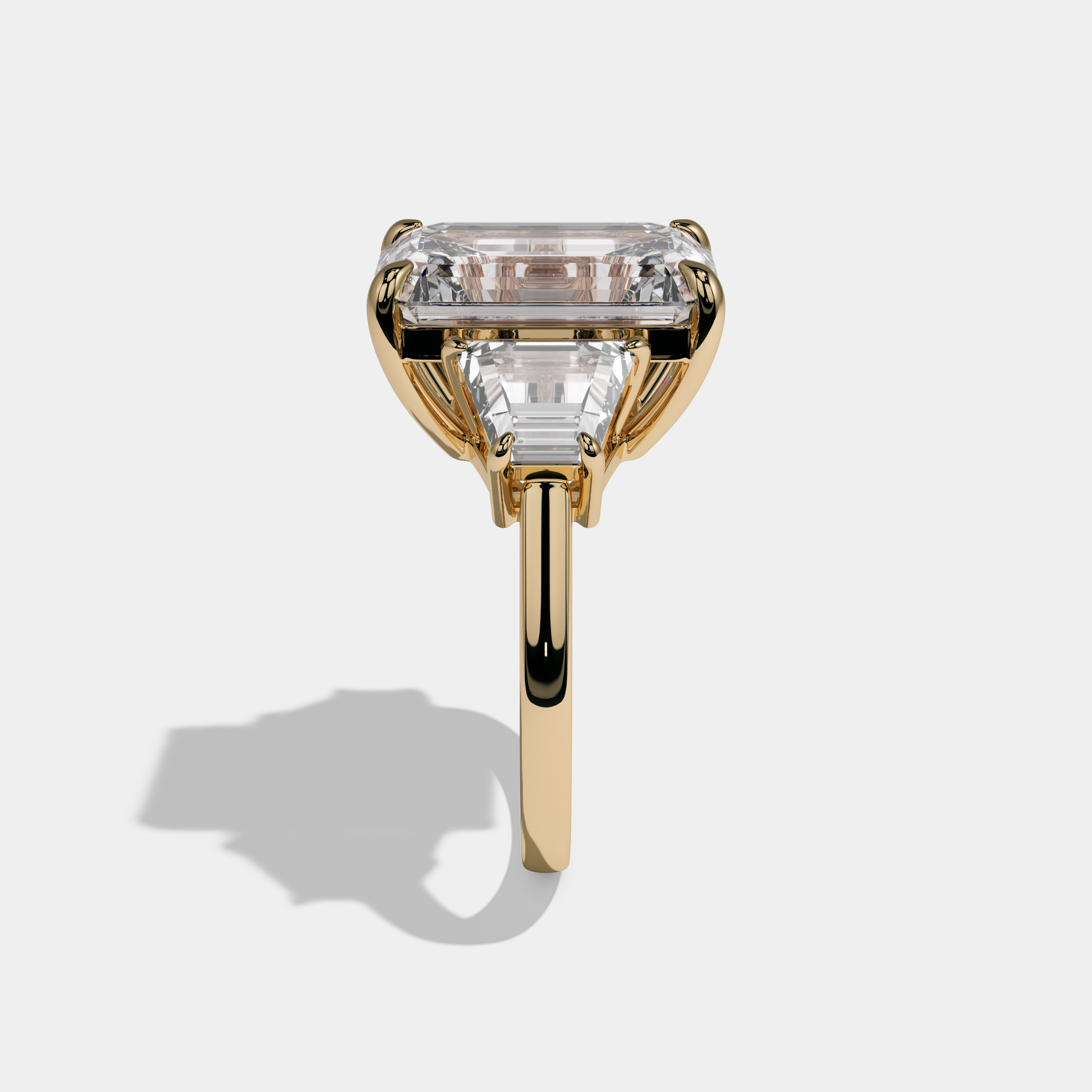 Lavinia Emerald Cut Diamond Plain Band With Quad Cut Sides Engagement Ring 10ct 18K Yellow Gold