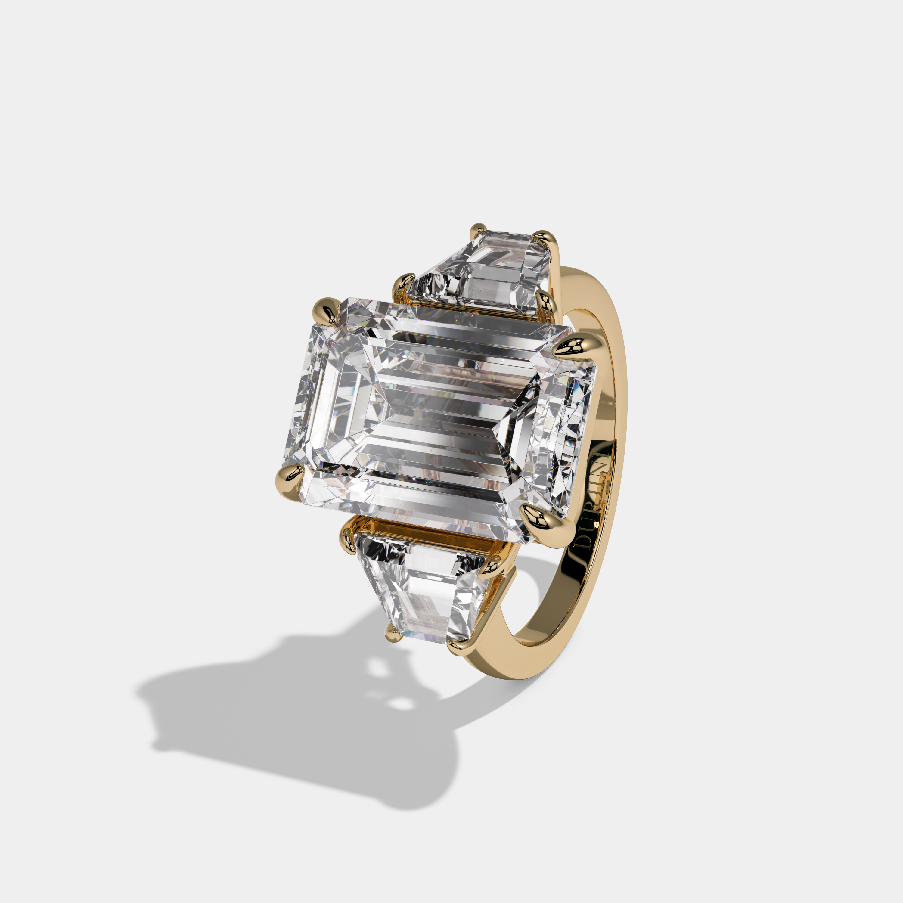 Lavinia Emerald Cut Diamond Plain Band With Quad Cut Sides Engagement Ring 10ct 18K Yellow Gold