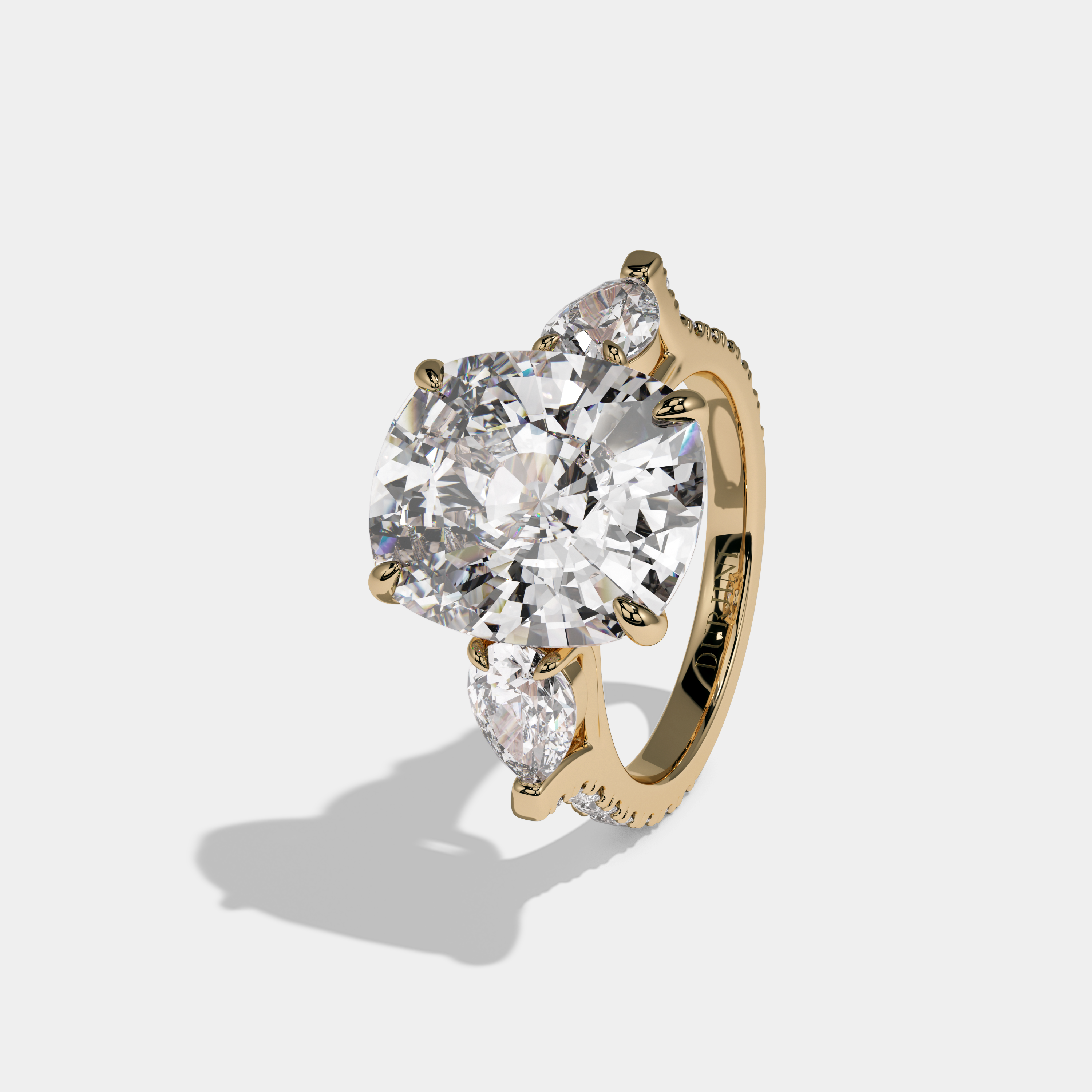 Charlotte Cushion Cut Diamond Halo With Pear Sides Engagement Ring 10ct 18k Yellow Gold