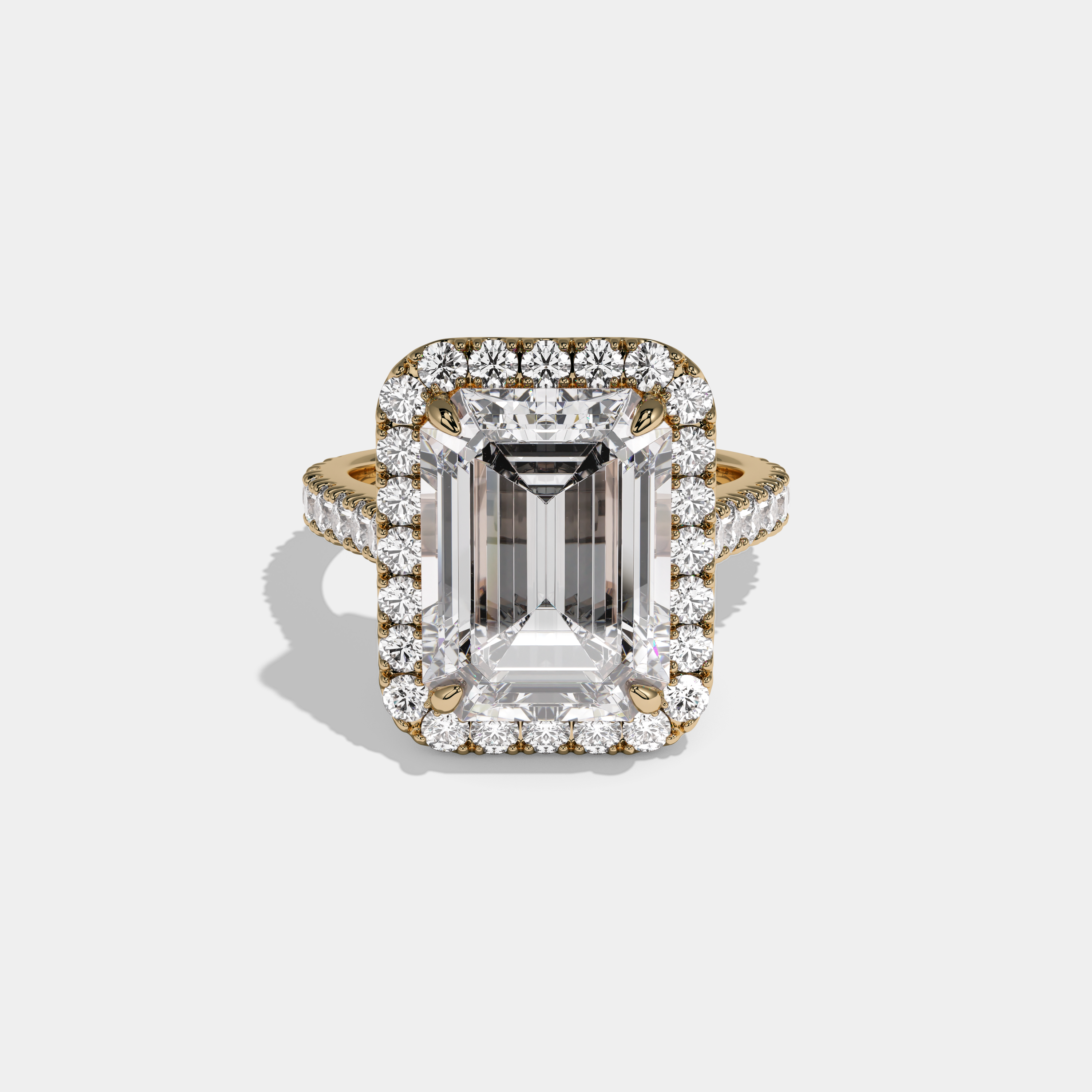 Lilibet Emerald Cut Diamond Halo Engagement Ring 10ct 18K Yellow Gold