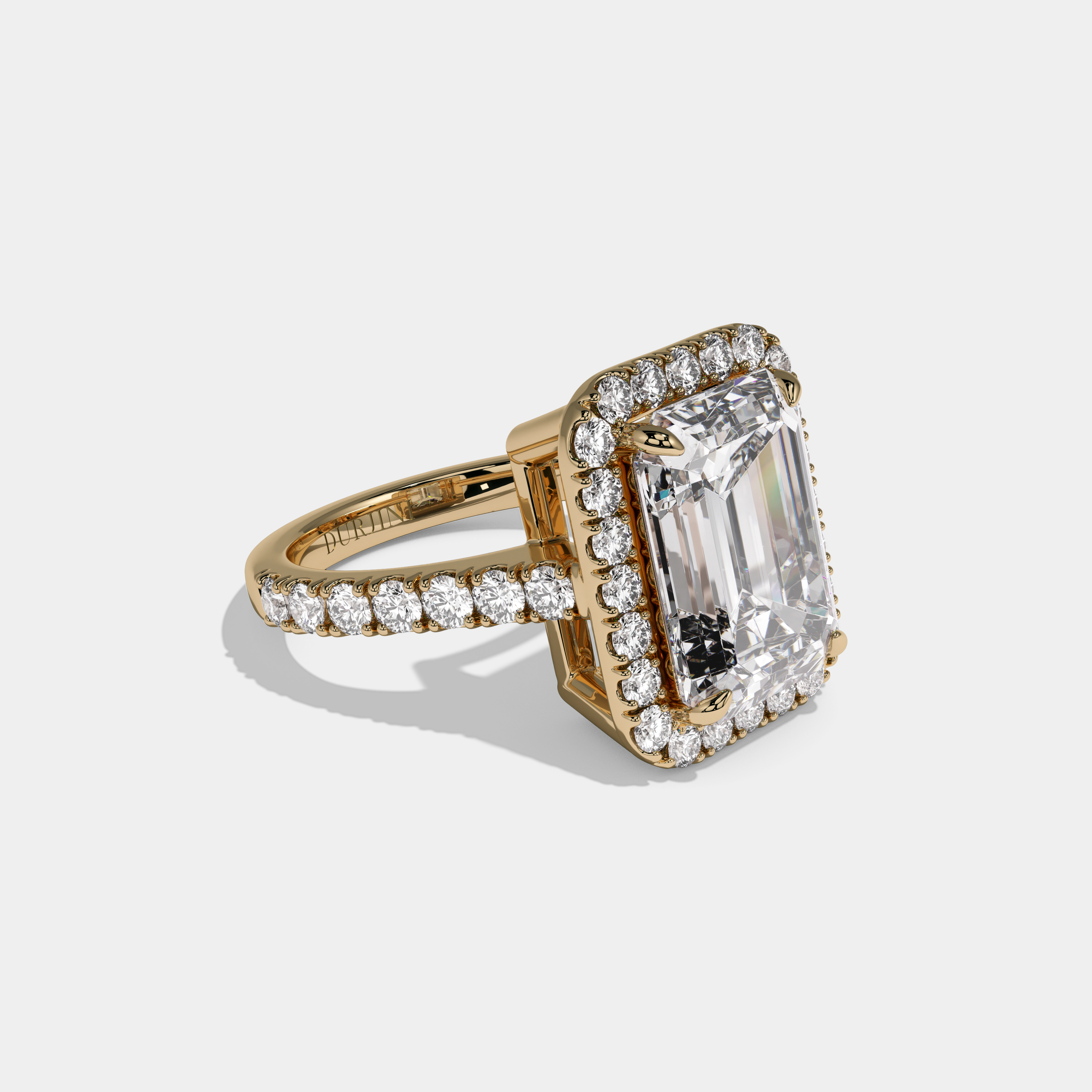 Lilibet Emerald Cut Diamond Halo Engagement Ring 10ct 18K Yellow Gold
