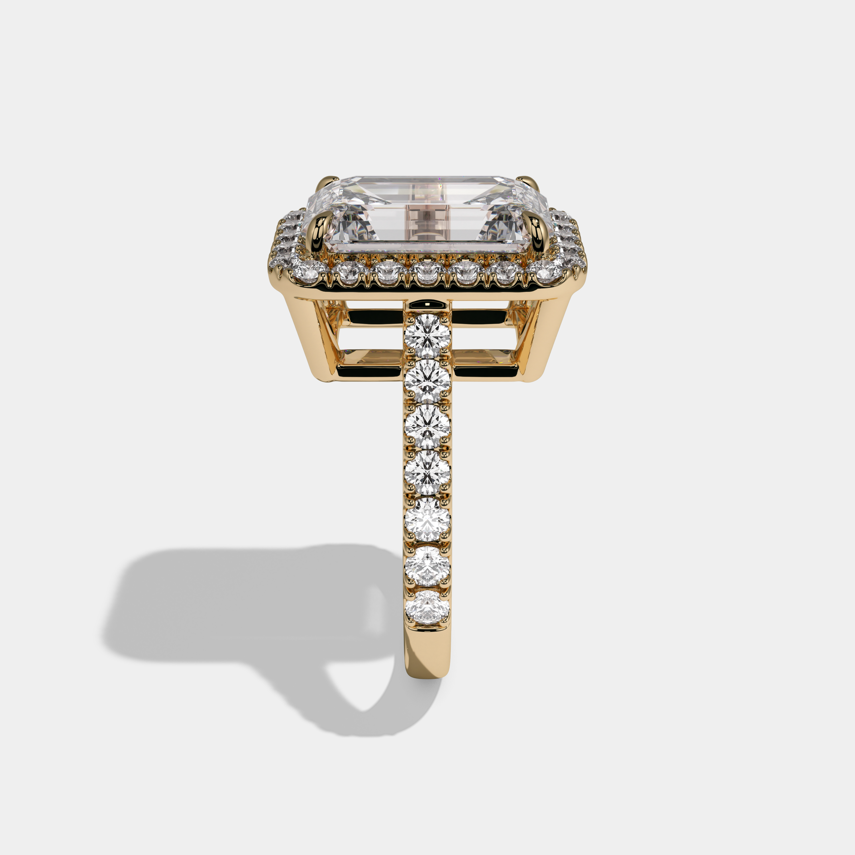 Lilibet Emerald Cut Diamond Halo Engagement Ring 10ct 18K Yellow Gold