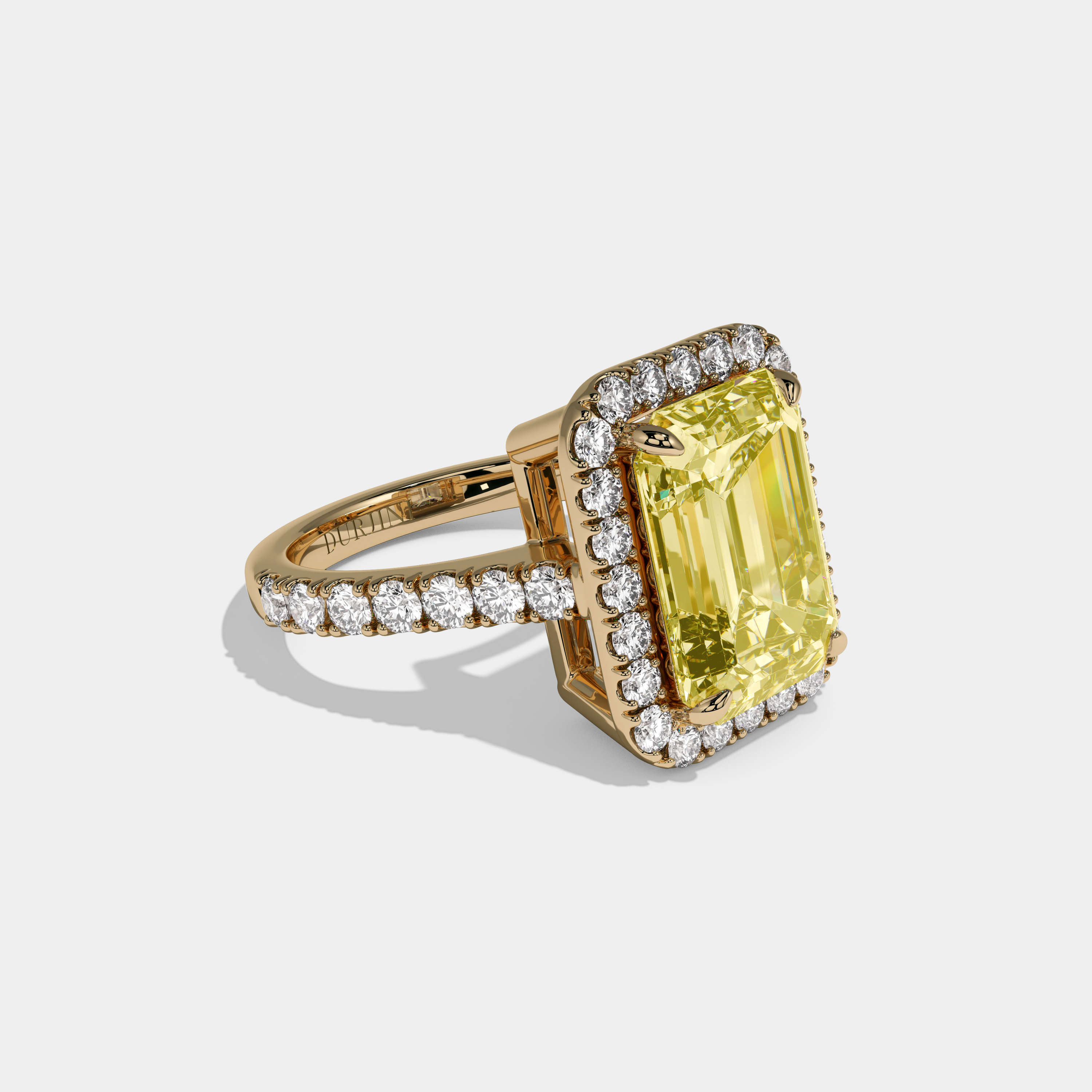 Elizabeth Fancy Yellow Emerald Cut Diamond Halo Engagement Ring 10ct 18K Yellow Gold