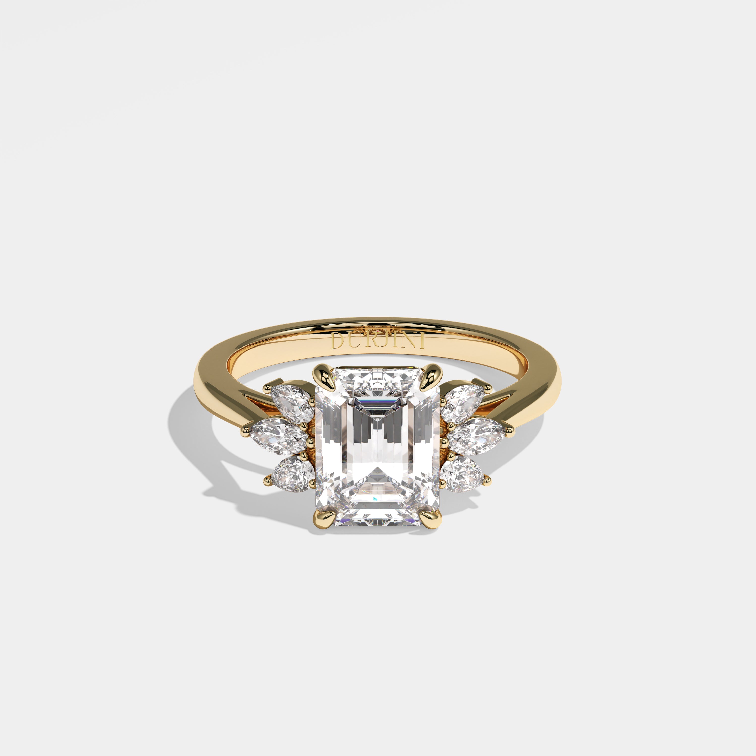 Lion Diamond Emerald Engagement Ring 18K Yellow Gold 3.30ct