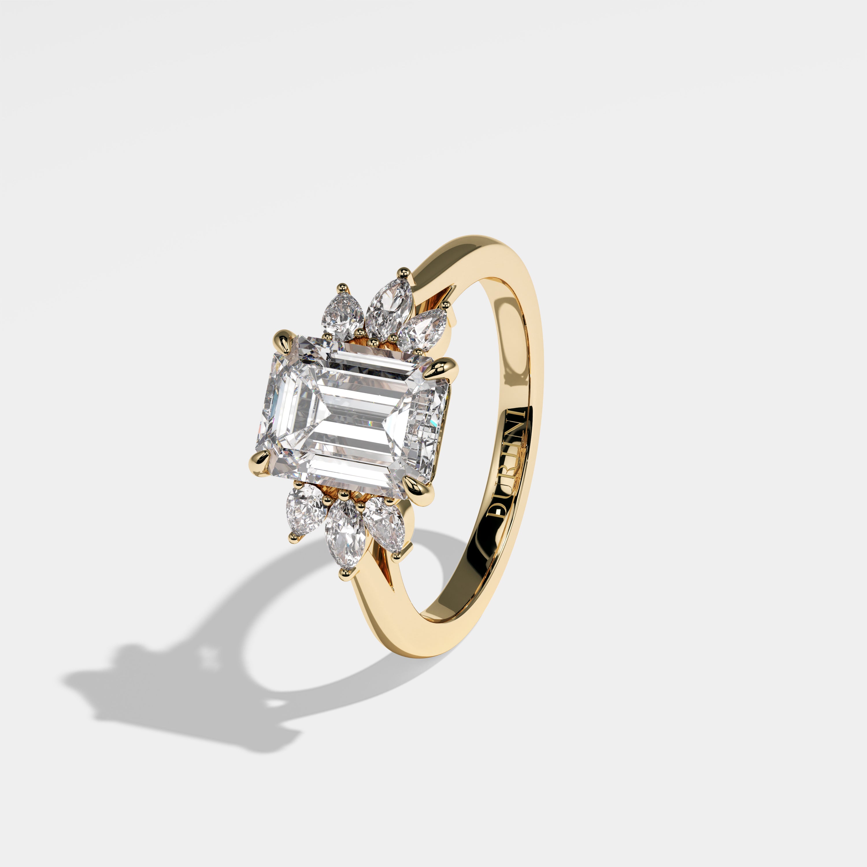 Lion Diamond Emerald Engagement Ring 18K Yellow Gold 3.30ct