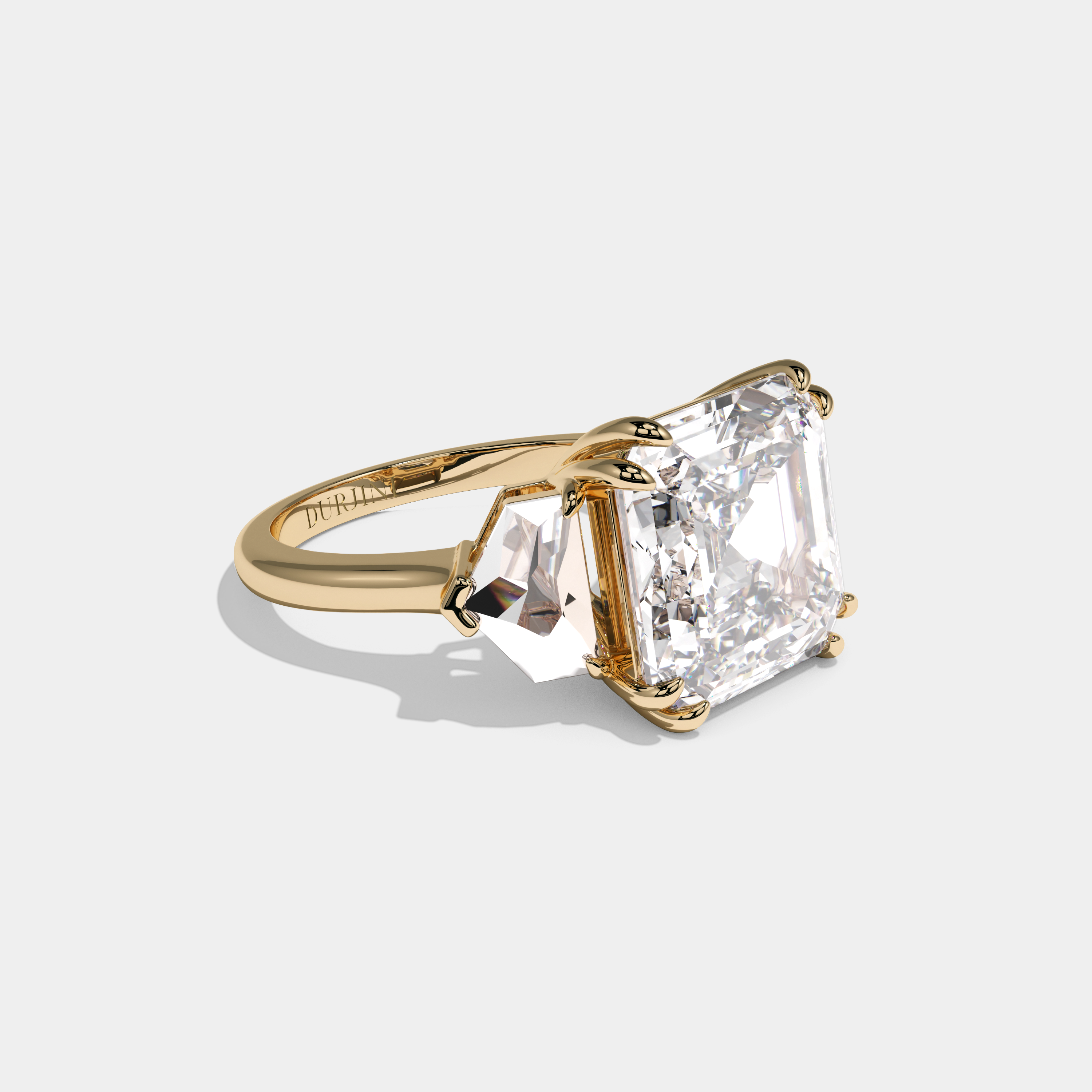 Elizabeth Asscher Cut Diamond Pentagon Sides Halo Plain Band Engagement Ring 10ct 18k Yellow Gold