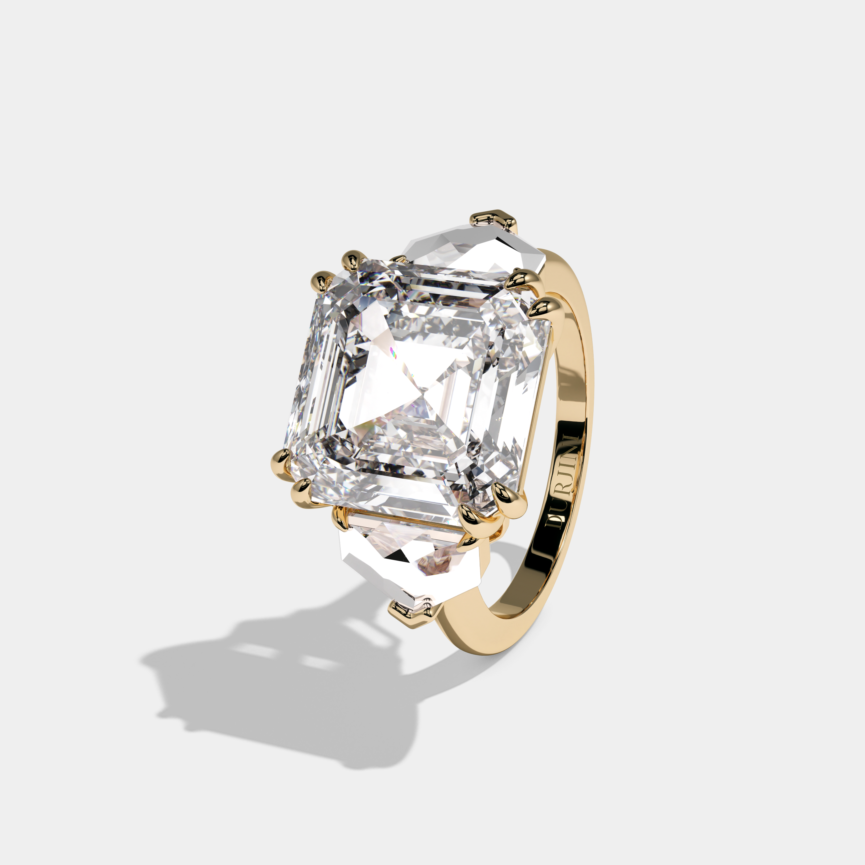 Elizabeth Asscher Cut Diamond Pentagon Sides Halo Plain Band Engagement Ring 10ct 18k Yellow Gold
