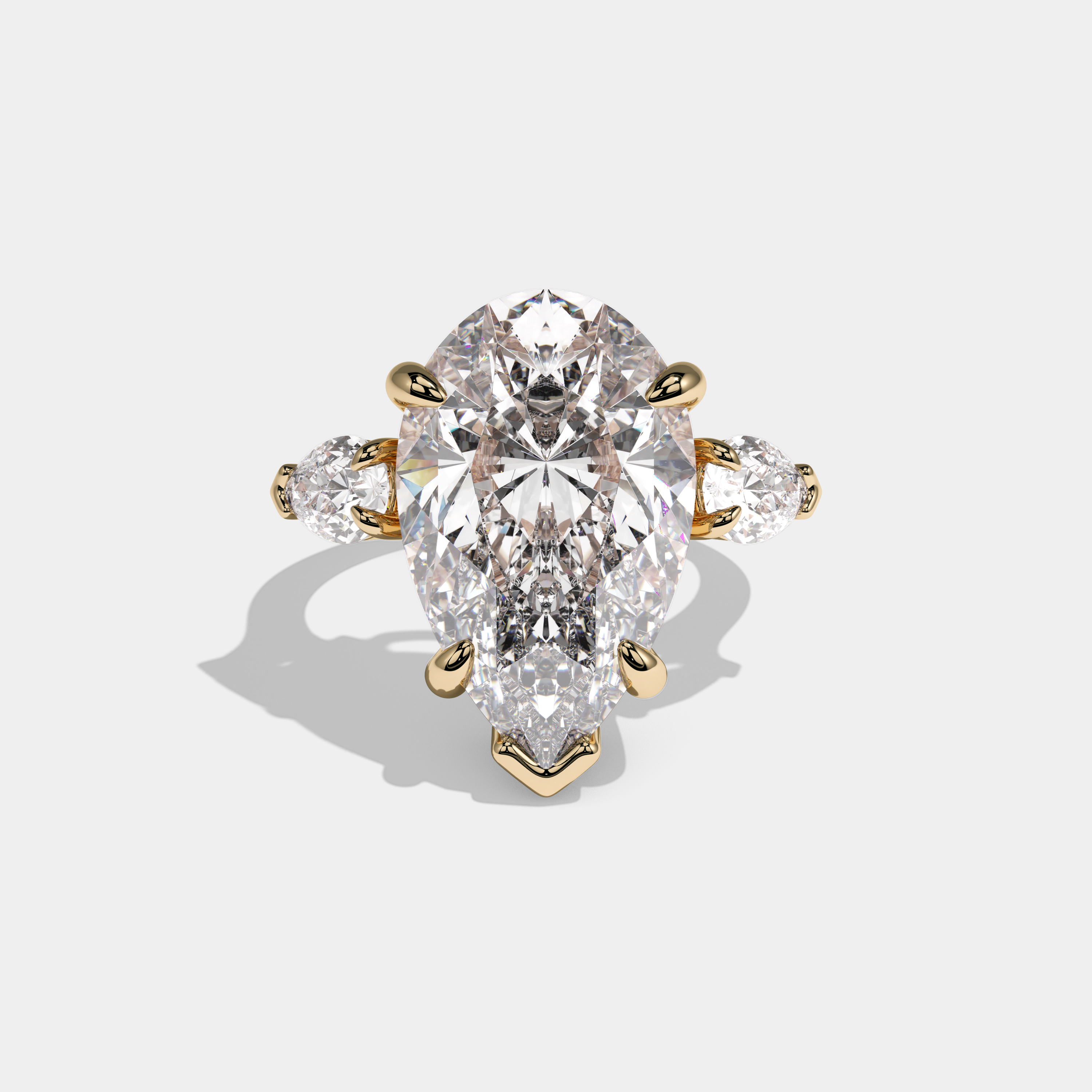 Charlotte Pear Cut Diamond Trio Halo Plain Band Engagement Ring 10ct 18k Yellow Gold