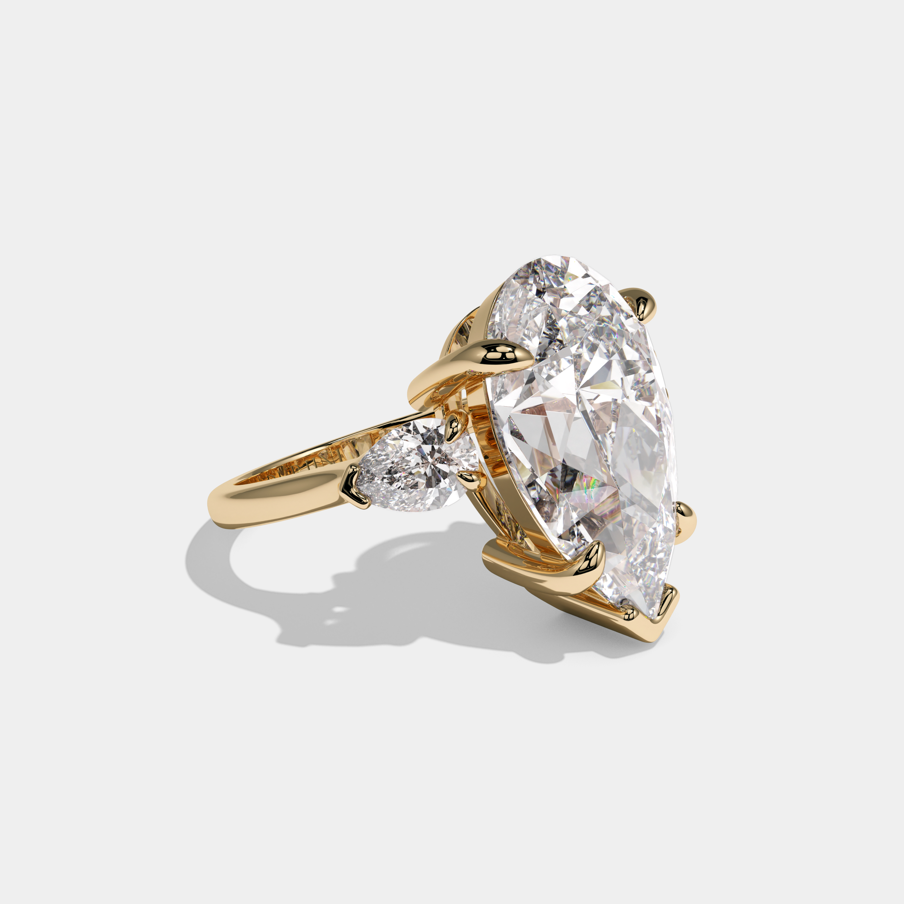 Charlotte Pear Cut Diamond Trio Halo Plain Band Engagement Ring 10ct 18k Yellow Gold