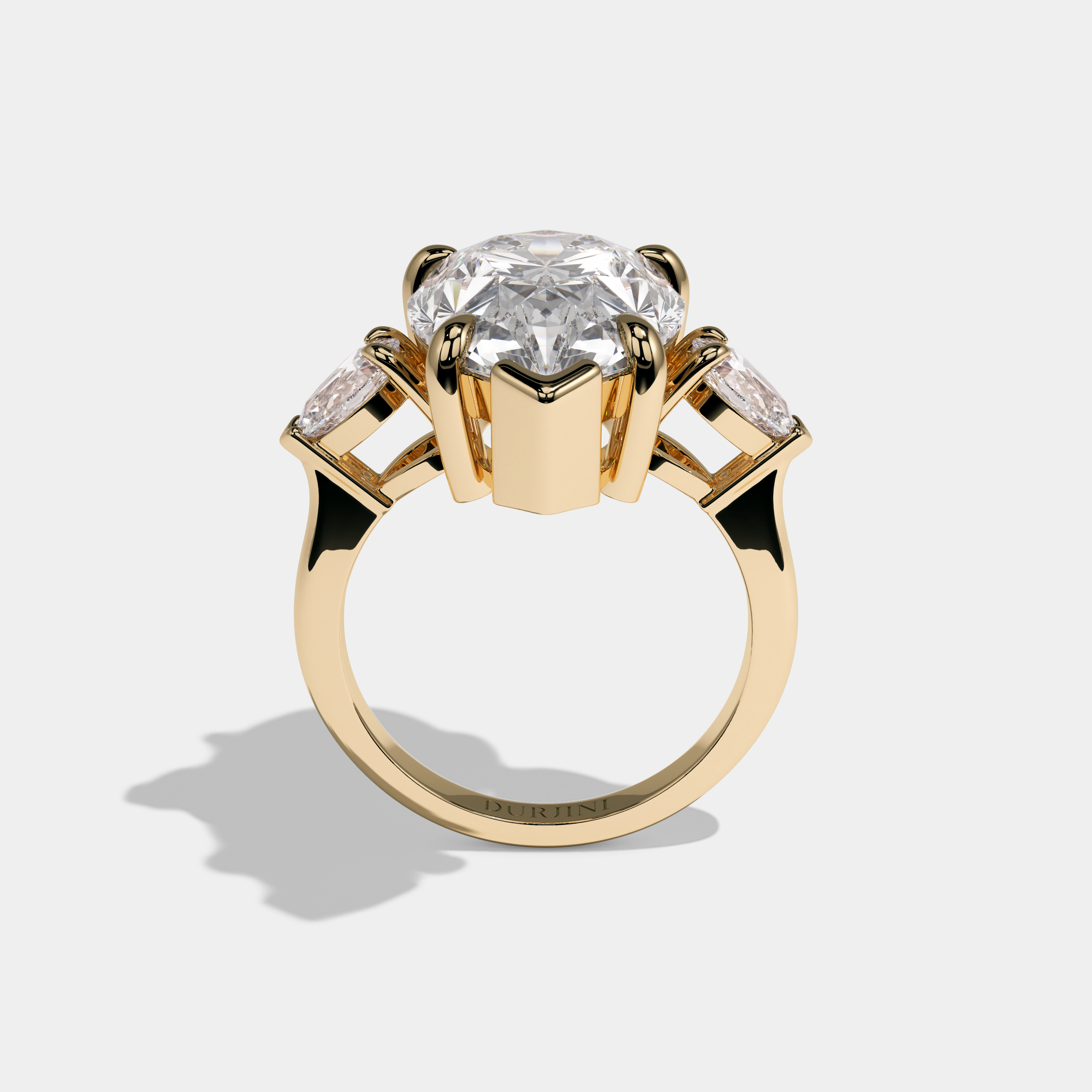 Charlotte Pear Cut Diamond Trio Halo Plain Band Engagement Ring 10ct 18k Yellow Gold