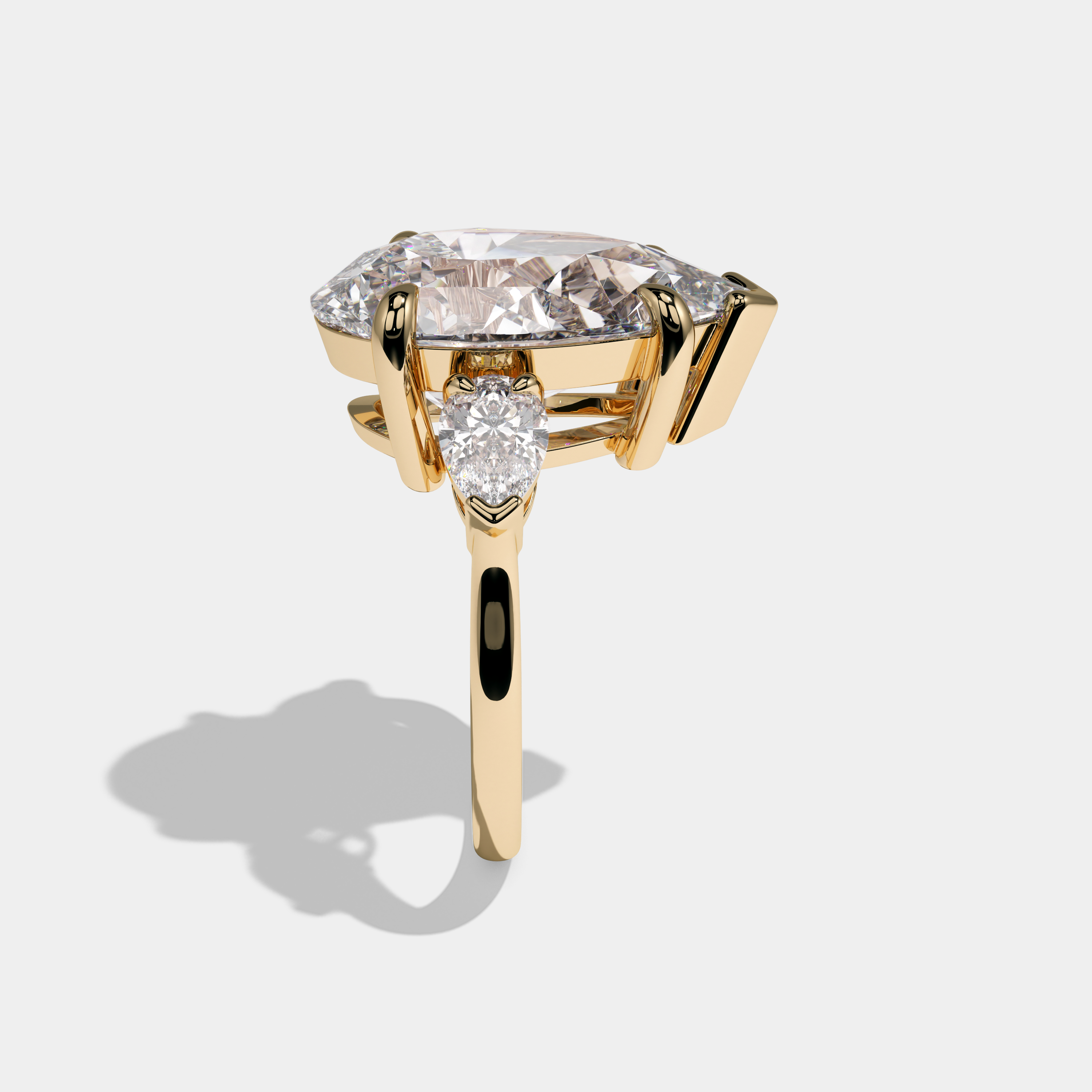 Charlotte Pear Cut Diamond Trio Halo Plain Band Engagement Ring 10ct 18k Yellow Gold