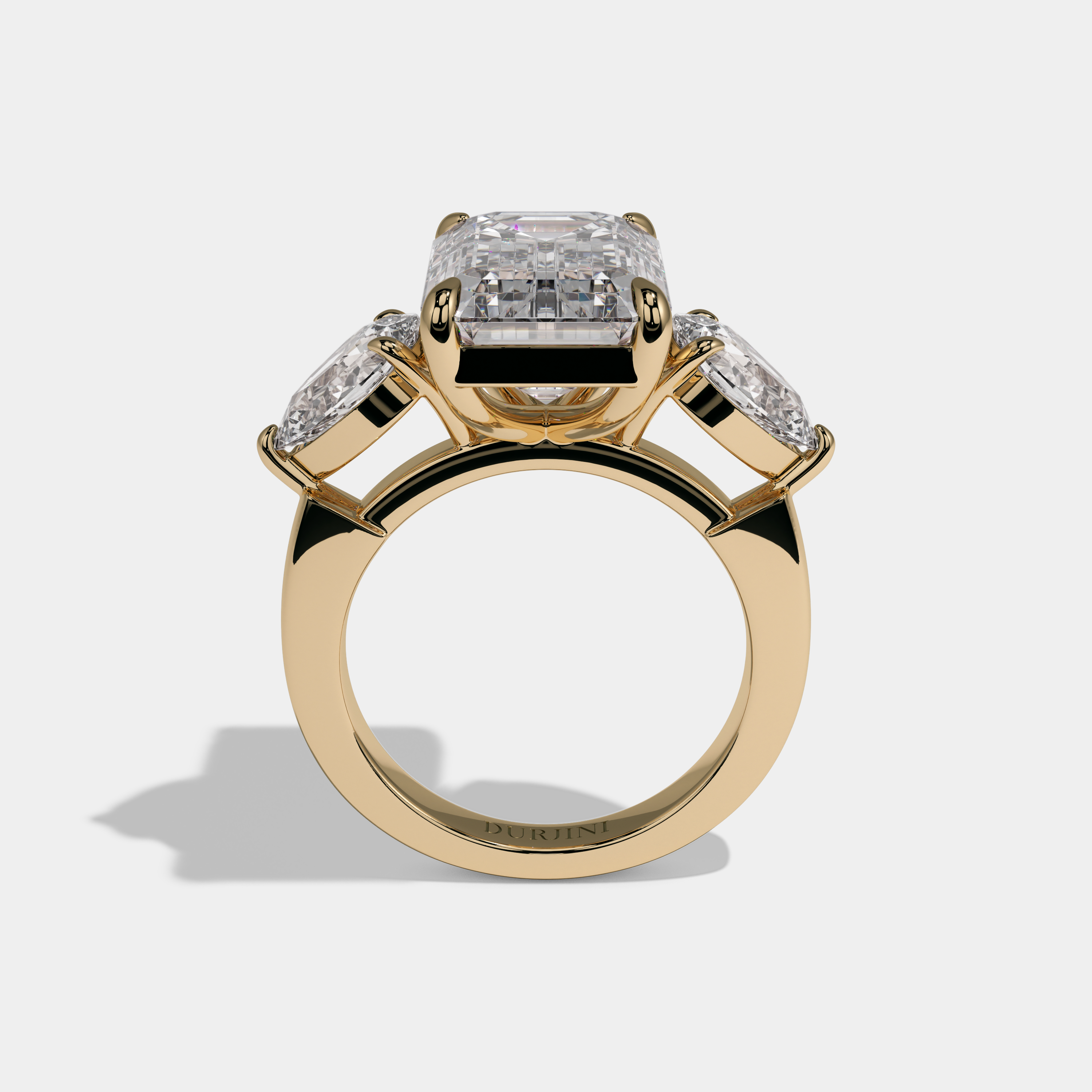 Christina Emerald Cut Diamond Plain Band With Pear Sides Engagement Ring 10ct 18K Yellow Gold