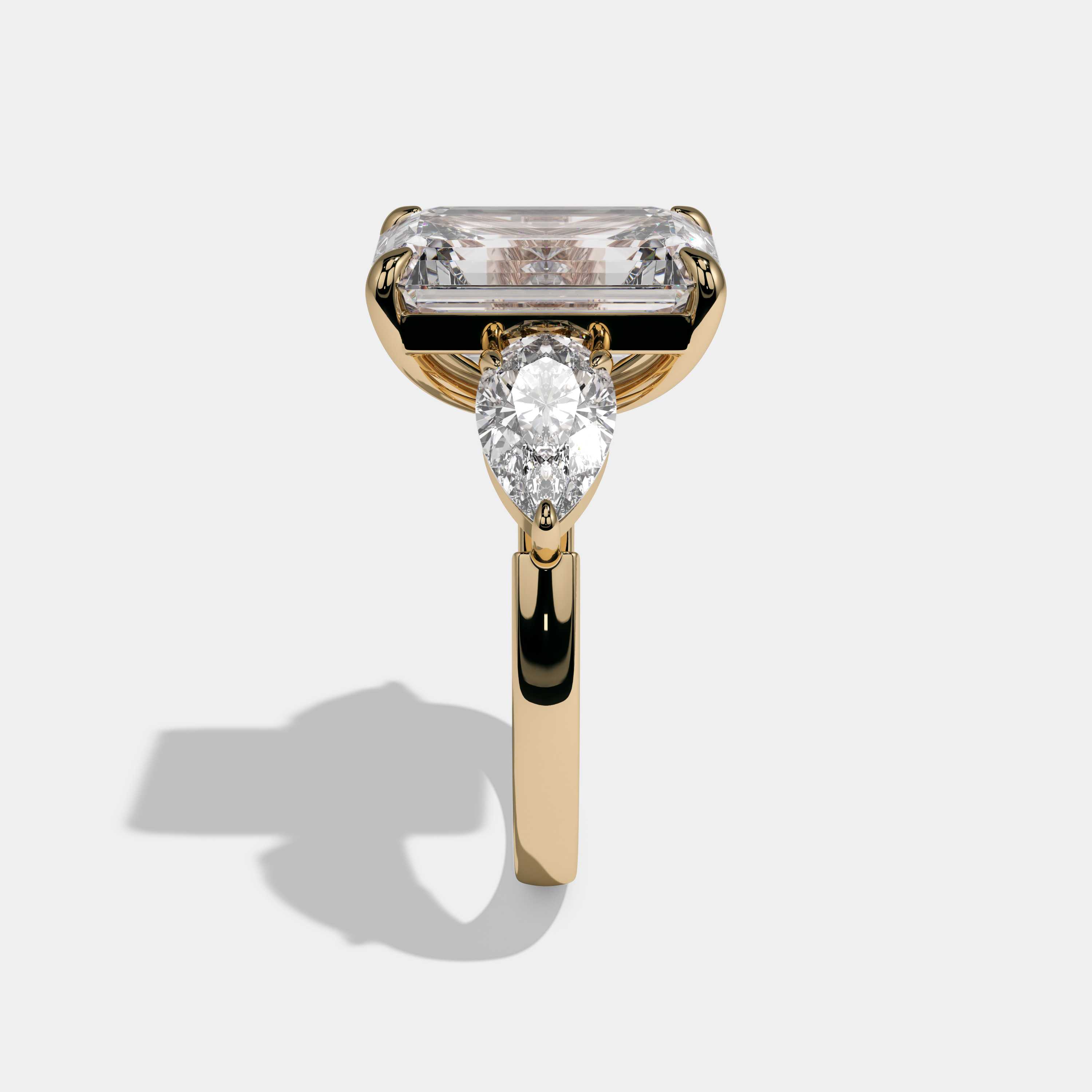 Christina Emerald Cut Diamond Plain Band With Pear Sides Engagement Ring 10ct 18K Yellow Gold