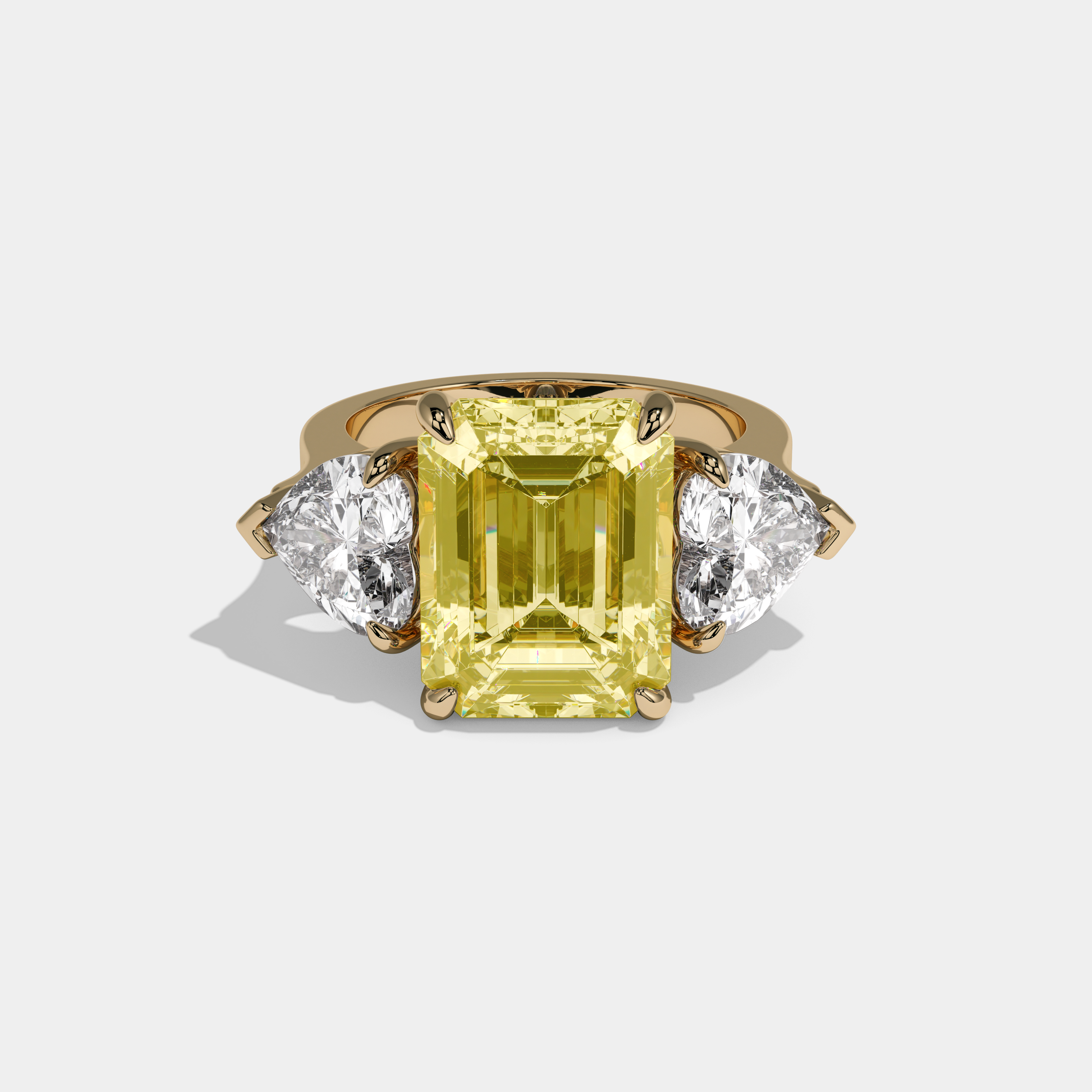 Charlotte Fancy Yellow Emerald Cut Diamond Plain Band With Heart Sides Engagement Ring 10ct 18K Yellow Gold