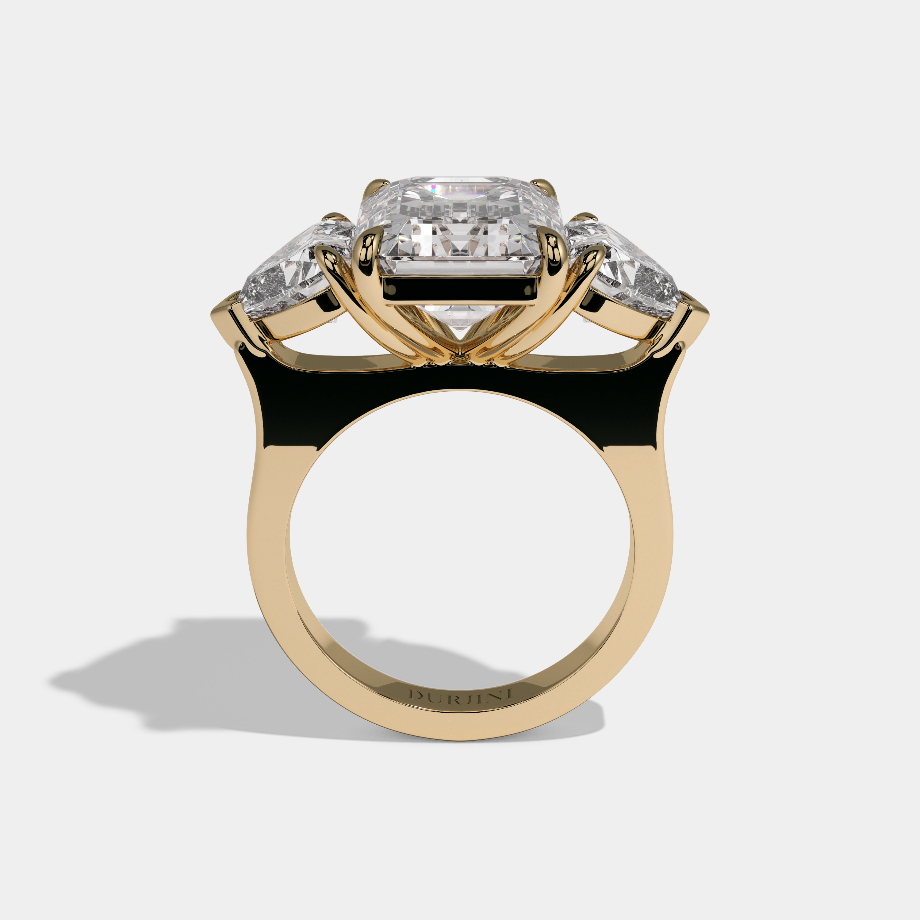 Marina Emerald Cut Diamond Plain Band With Heart Brilliant Sides Engagement Ring 8ct 18K Yellow Gold
