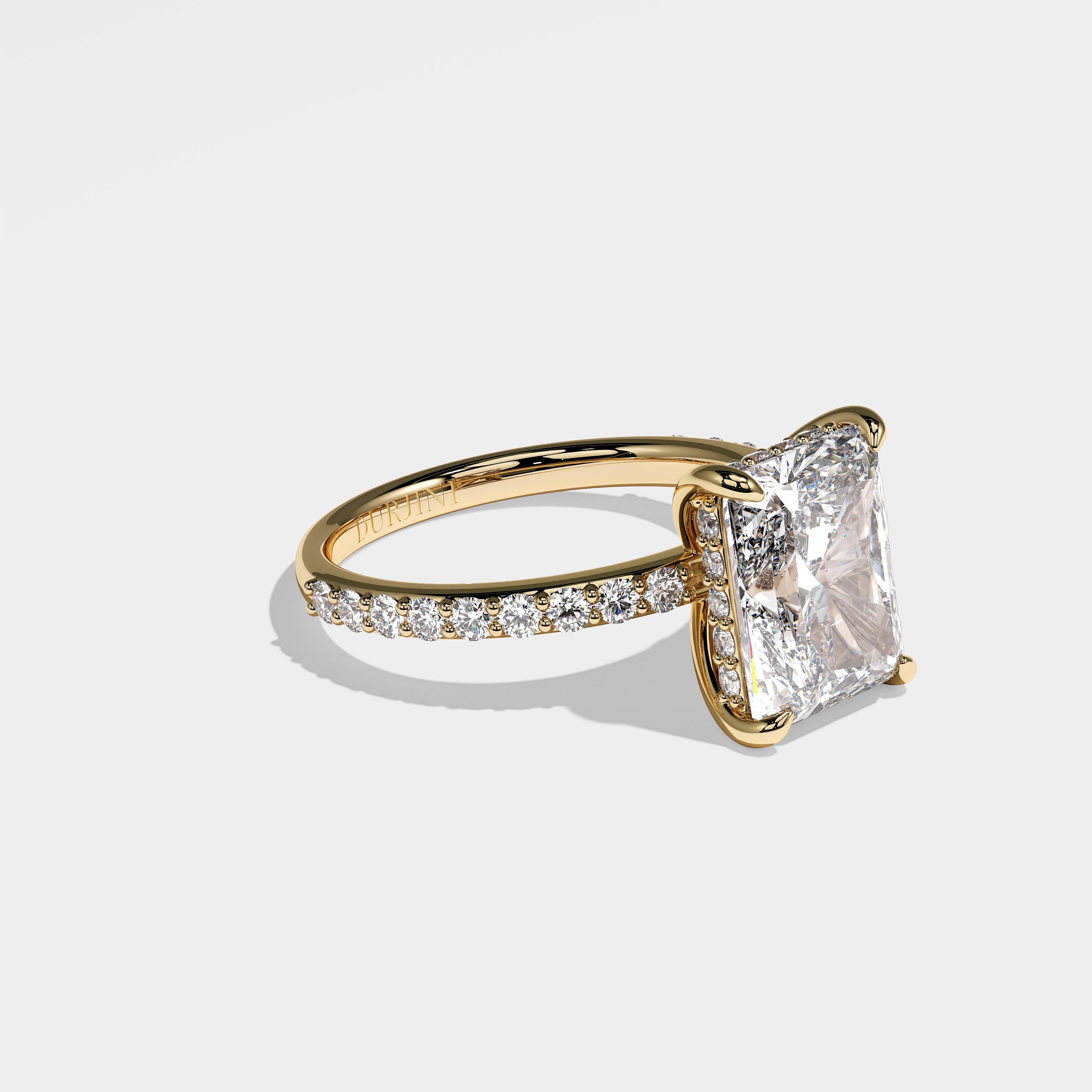 Aseela radiant halo diamond engagement ring in 18K yellow gold by Kurbãni Durjini, right view