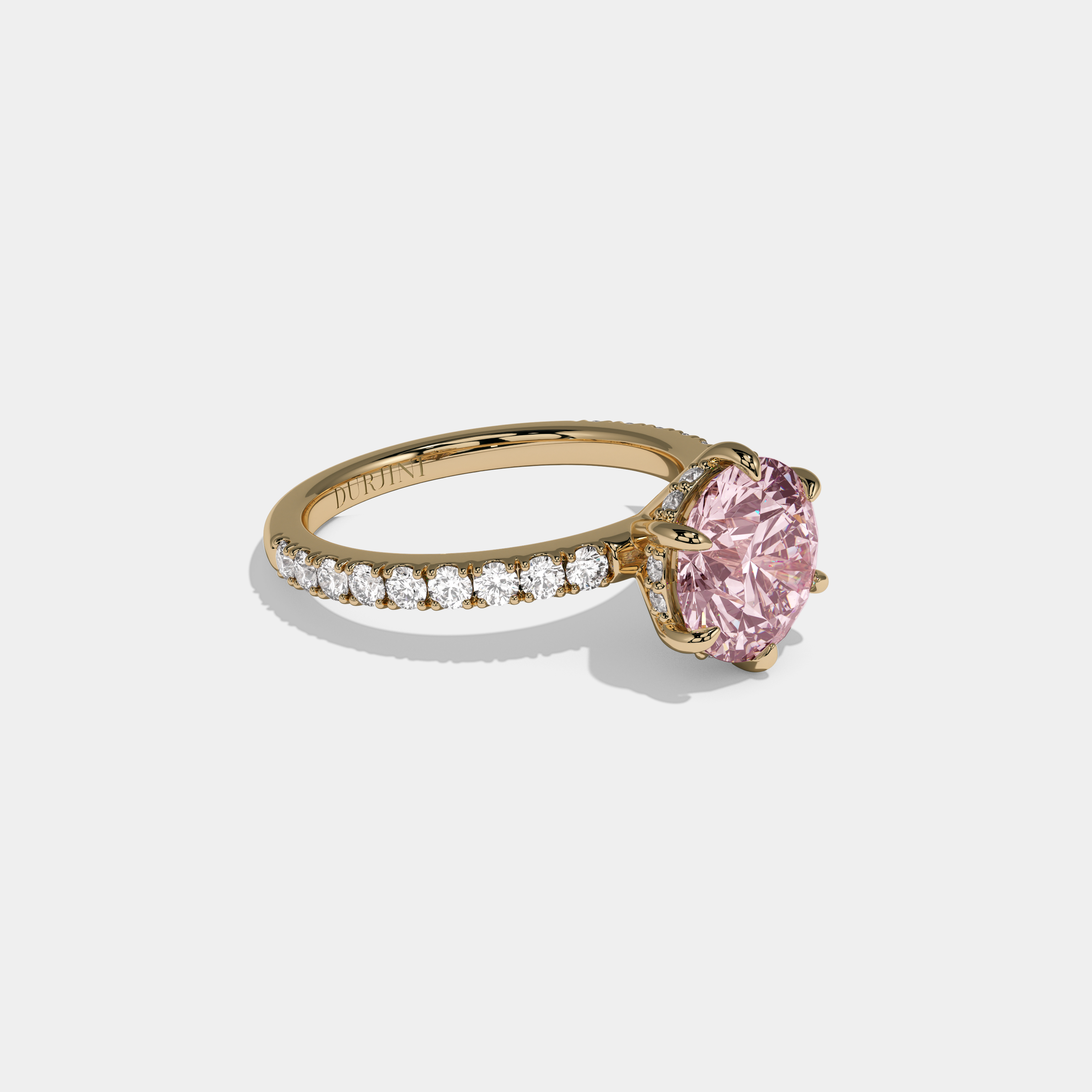 Charlotte Fancy Pink Round Brilliant Cut Diamond Band Engagement Ring 6ct 18K Yellow Gold