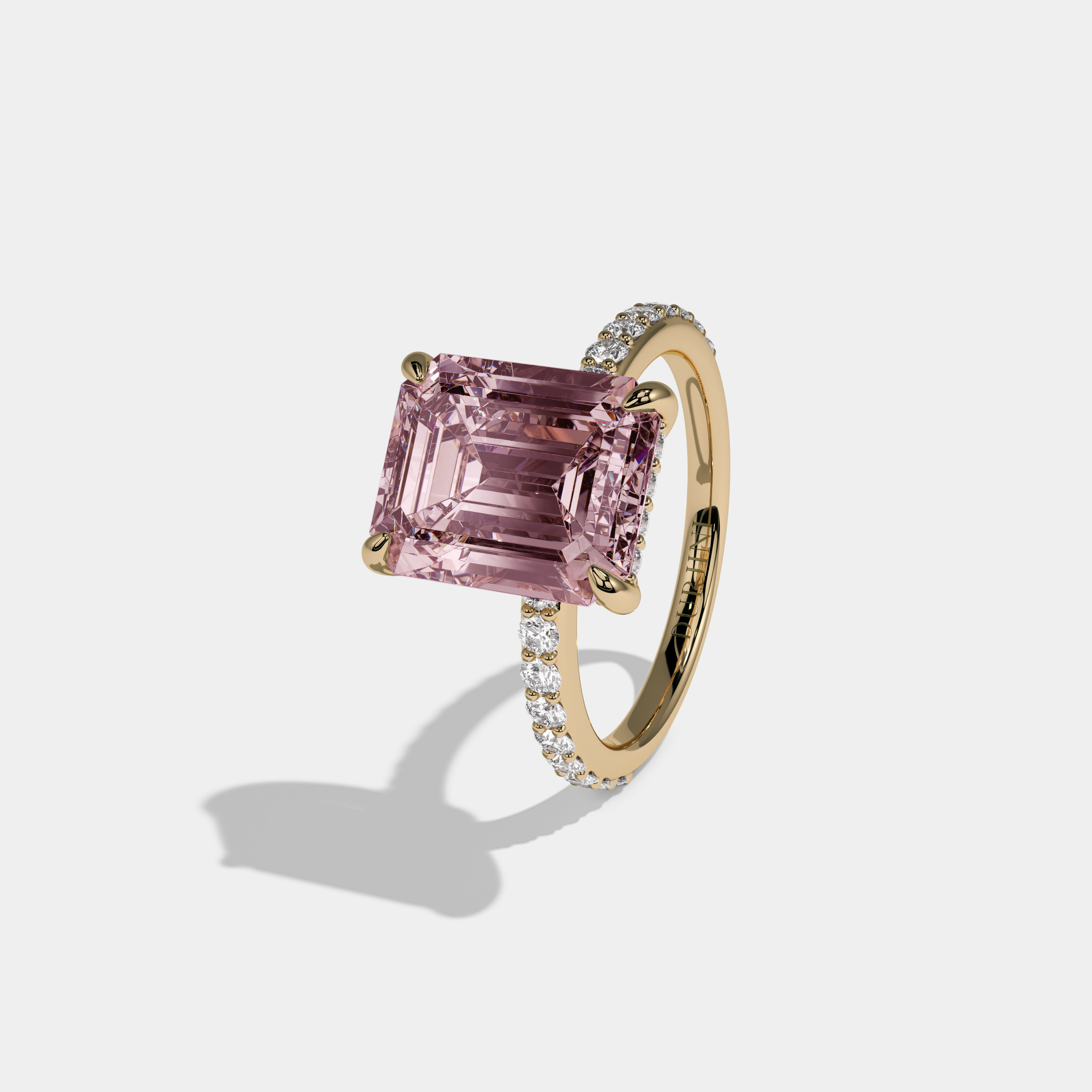 Charlotte Fancy Pink Emerald Cut Diamond Band Engagement Ring 6ct 18K Yellow Gold