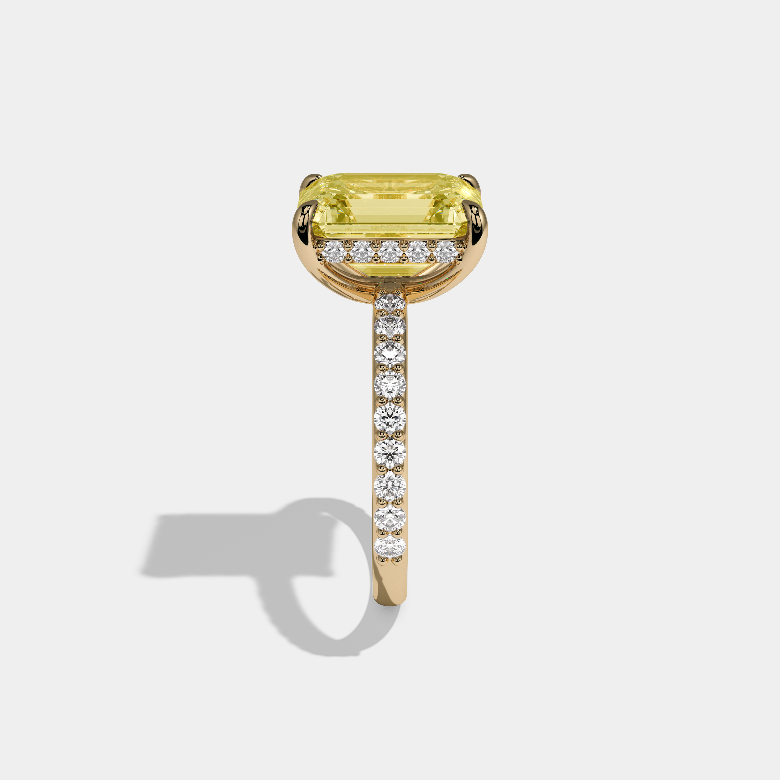 Victoria Fancy Yellow Emerald Cut Diamond Halo Engagement Ring 10ct 18K Yellow Gold