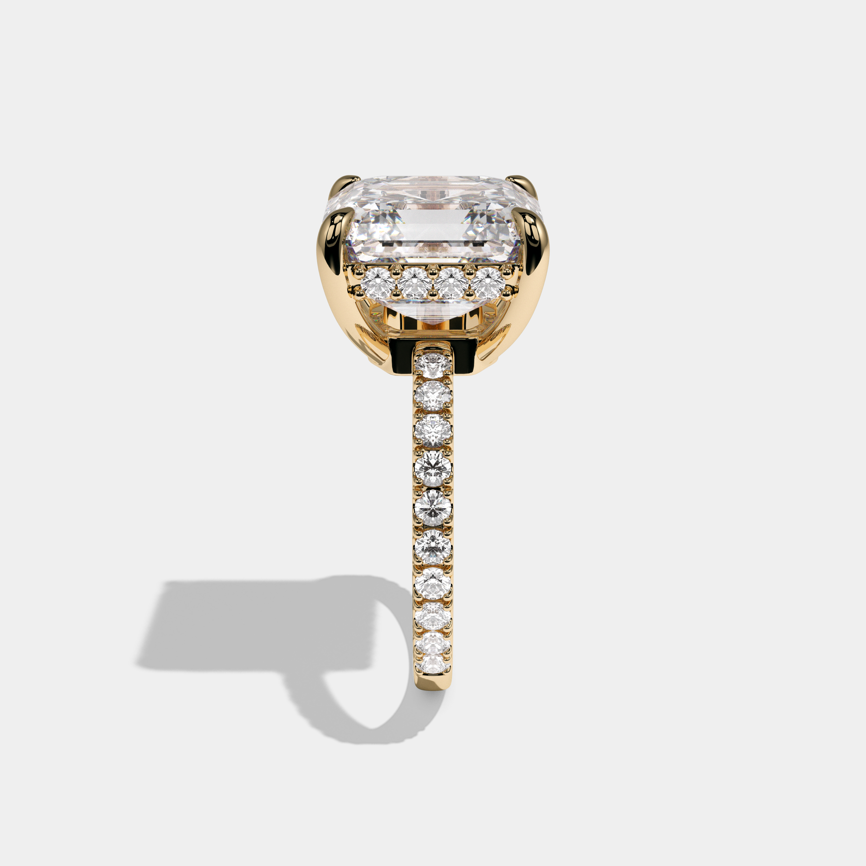 Victoria Asscher Cut Diamond Halo Band Engagement Ring 10ct 18K Yellow Gold
