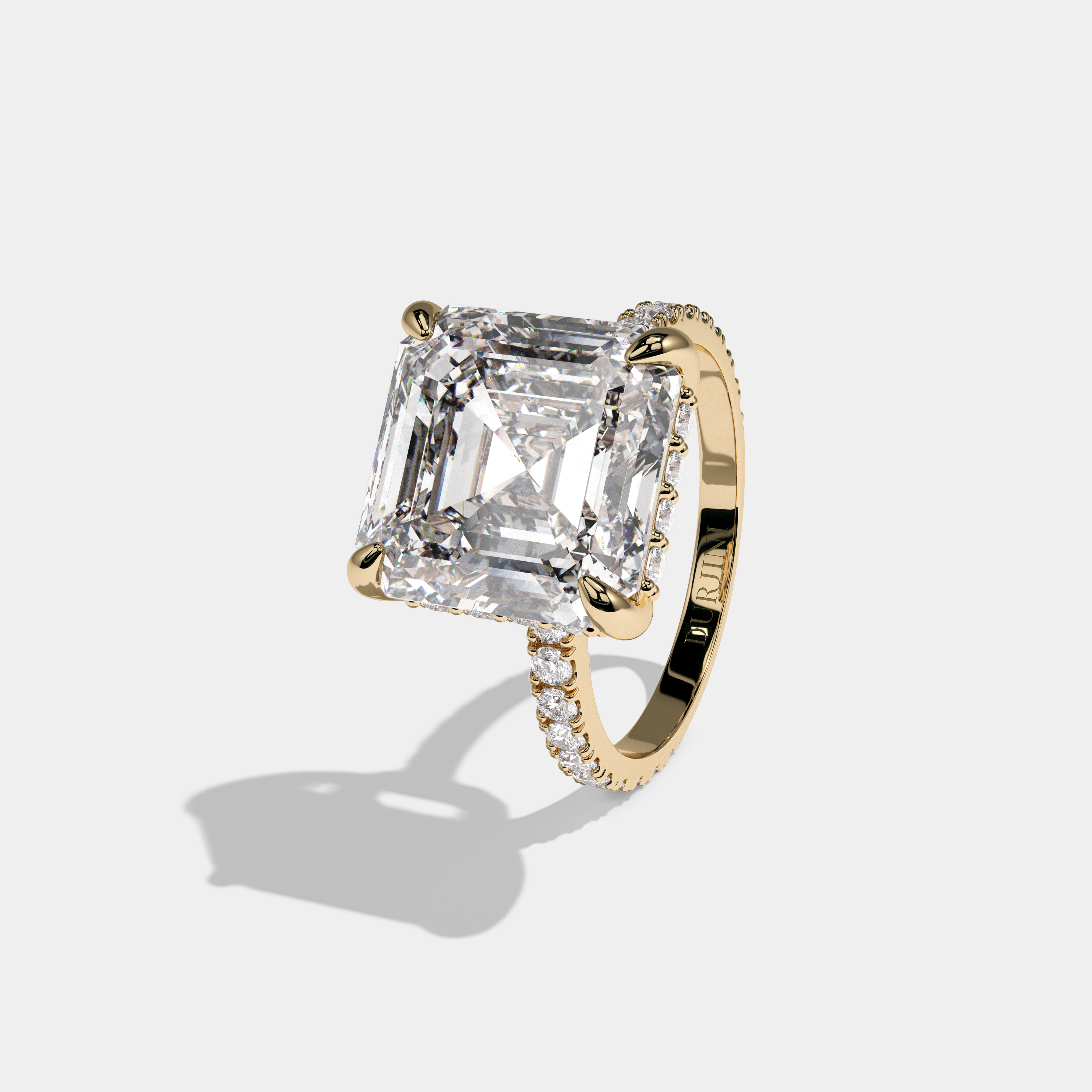 Victoria Asscher Cut Diamond Halo Band Engagement Ring 10ct 18K Yellow Gold