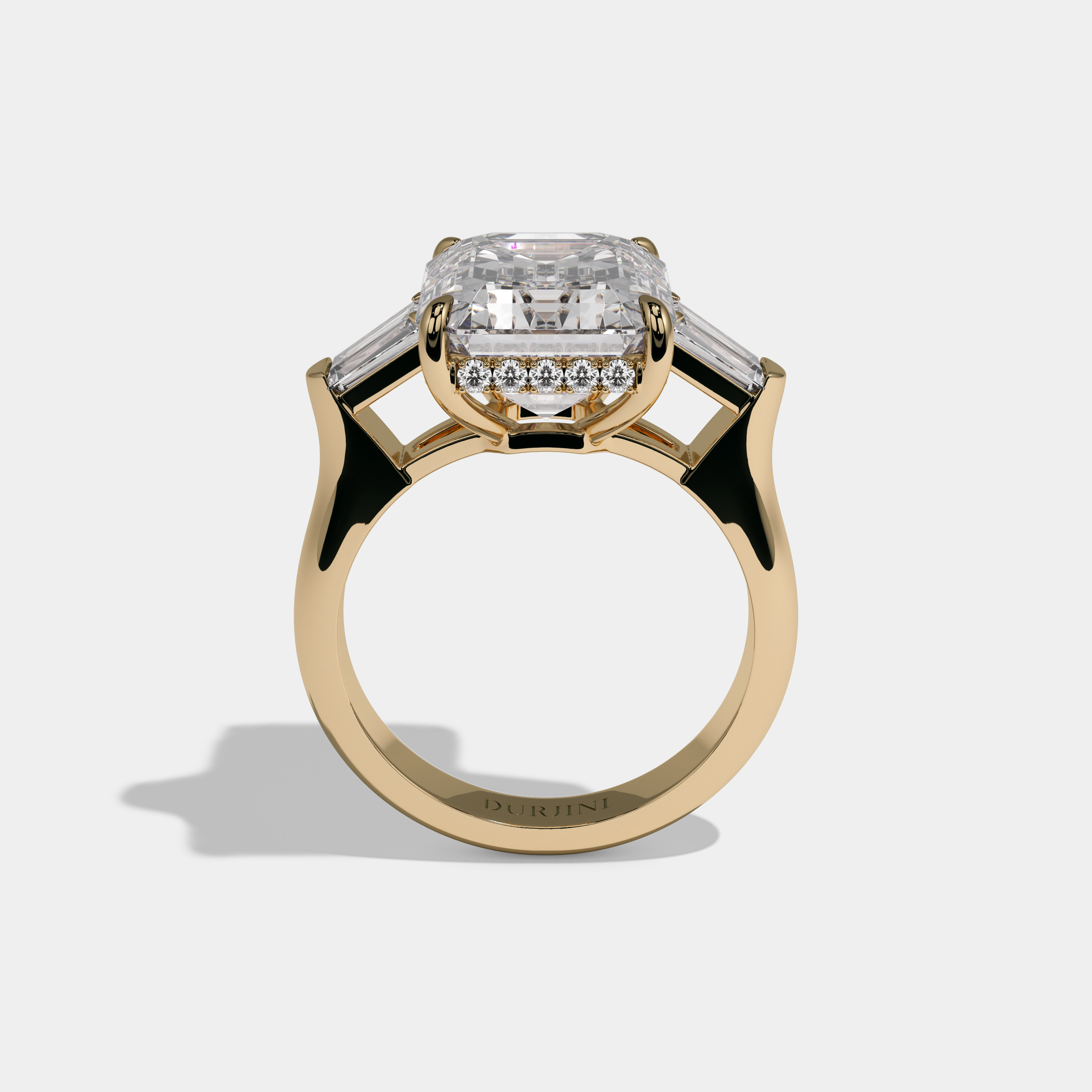 Florence Emerald Cut Diamond Plain Band With Baguette Sides Engagement Ring 8ct 18k Yellow Gold