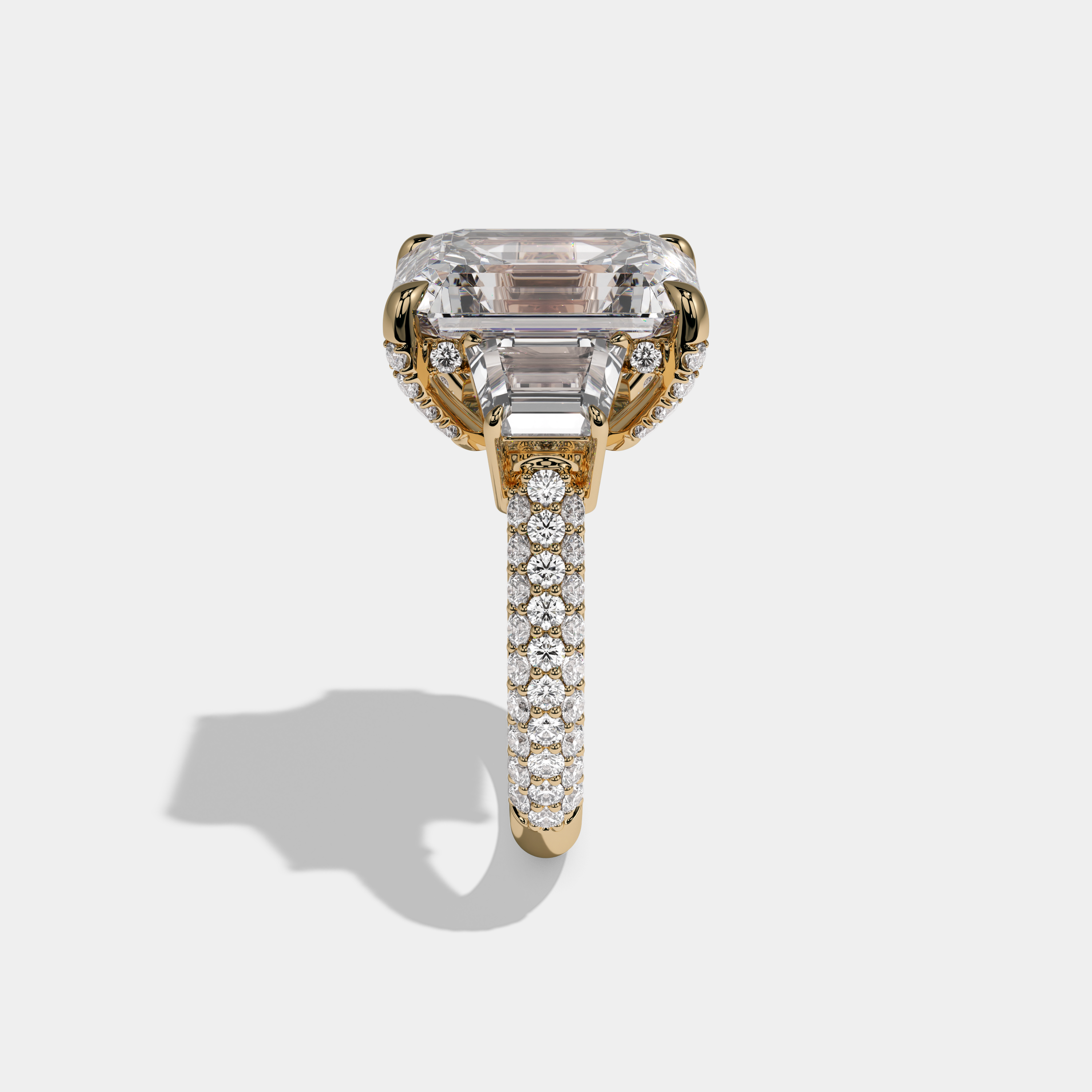 Alice Emerald Cut Diamond Band With Quad Cut Sides Engagement Ring 12ct 18k Yellow Gold