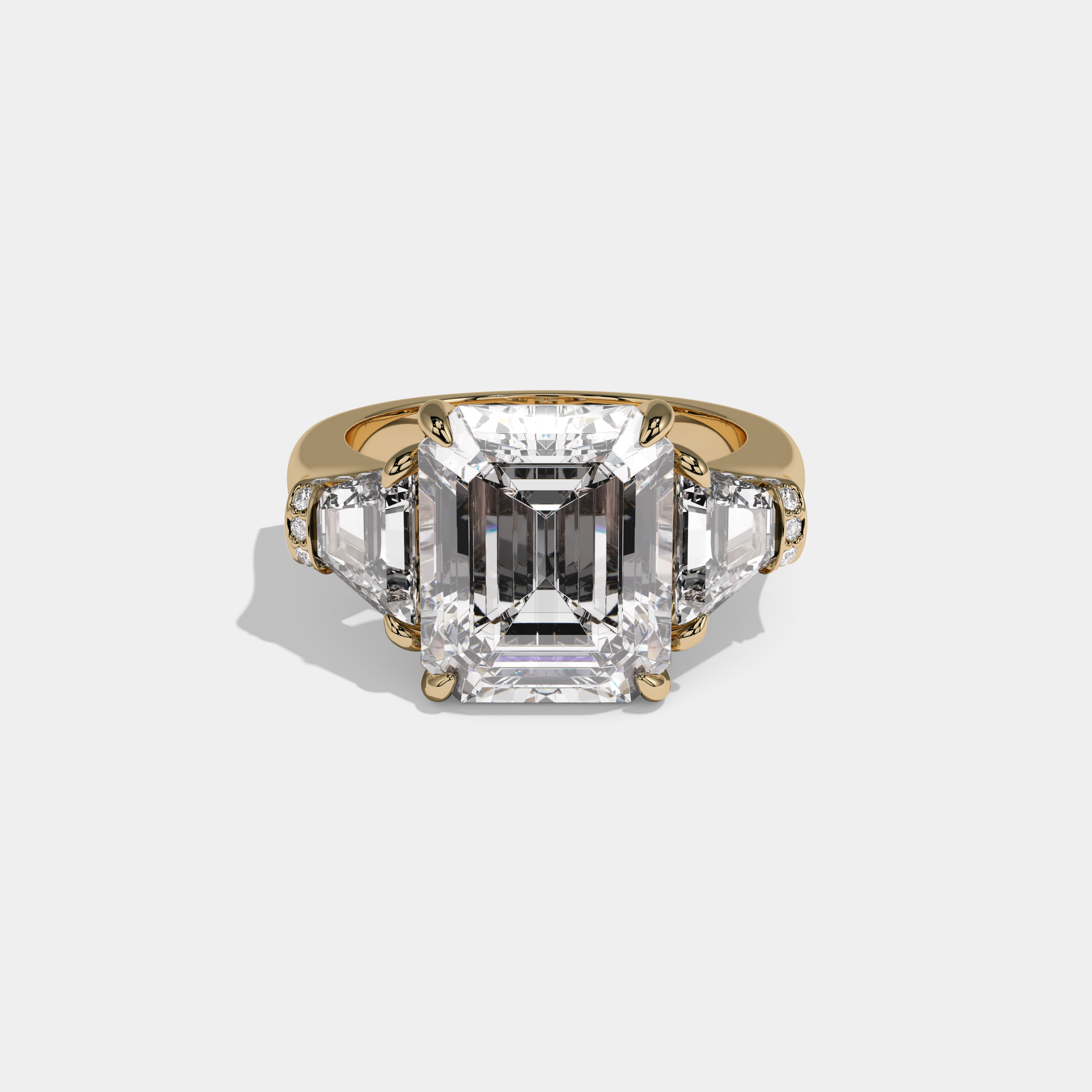 Georgiana Emerald Cut Diamond Plain Band With Quad Cut Sides Engagement Ring 10ct 18k Yellow Gold