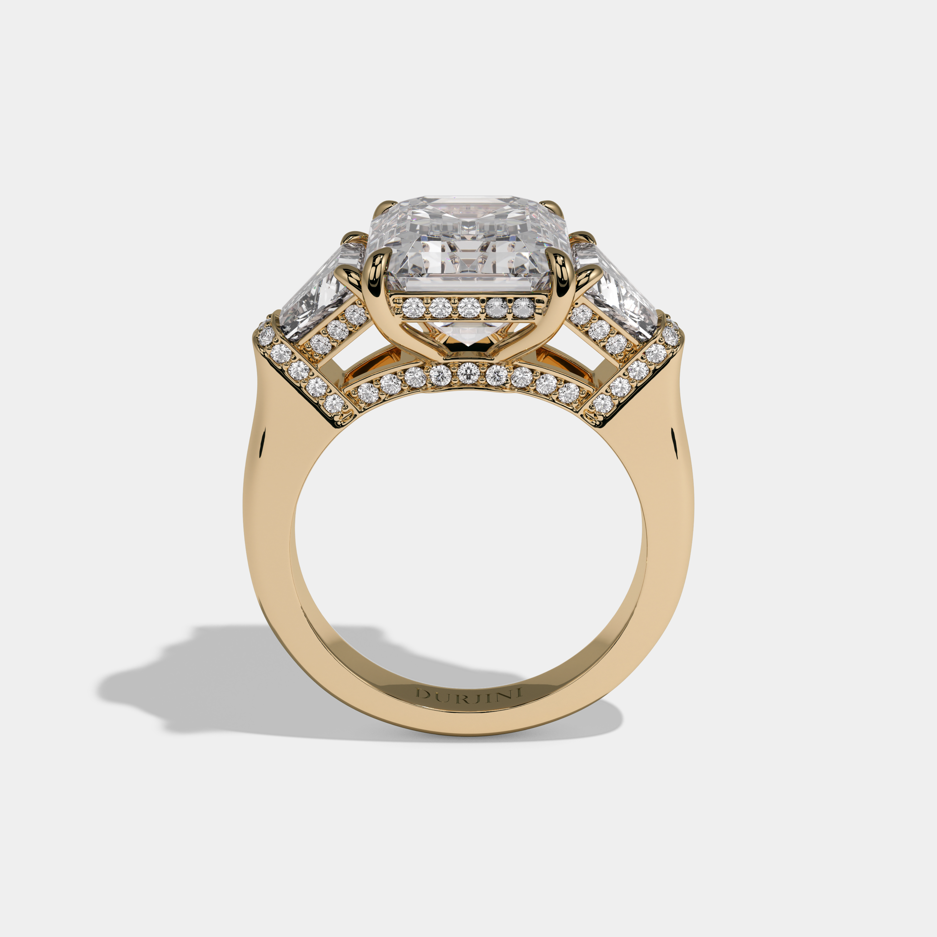 Georgiana Emerald Cut Diamond Plain Band With Quad Cut Sides Engagement Ring 10ct 18k Yellow Gold